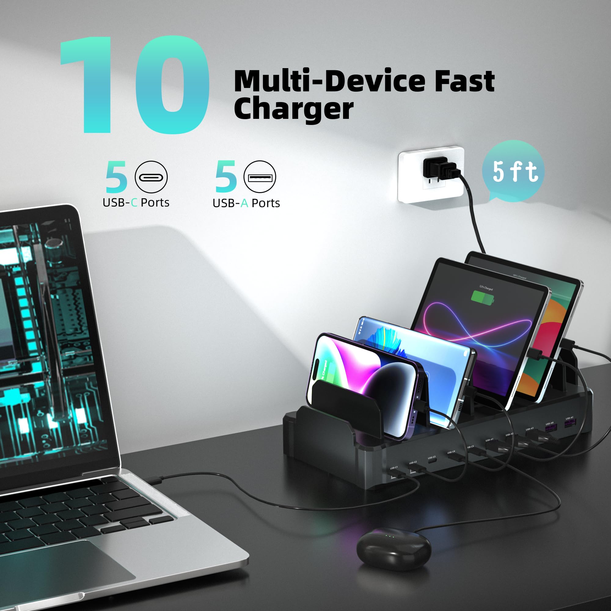 420W 10 Port Fast USB Charging Station for Multiple Devices - zobirez Official Imagery - 7