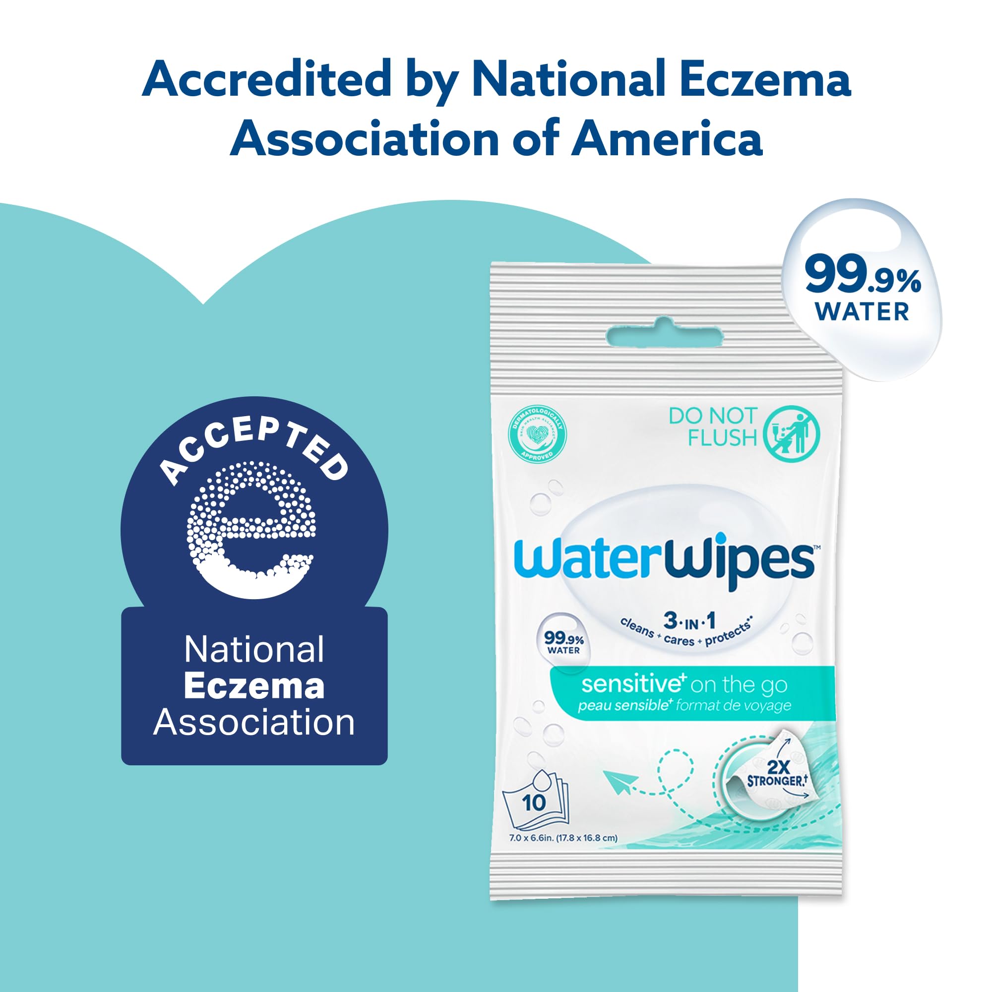 WaterWipes Beauty Sensitive+ On-The-Go Facial Wipes, 99.9% - WaterWipes