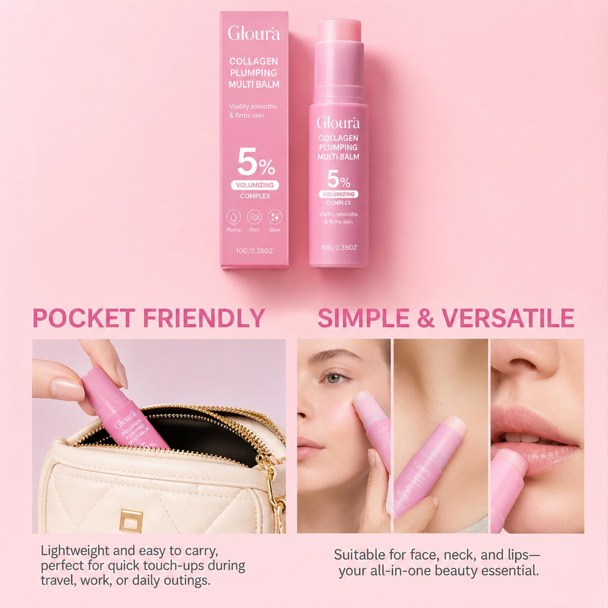PDRN Volufiline Pink Collagen Volume Multi Balm 0 35 oz - Gloura Official Imagery - 7