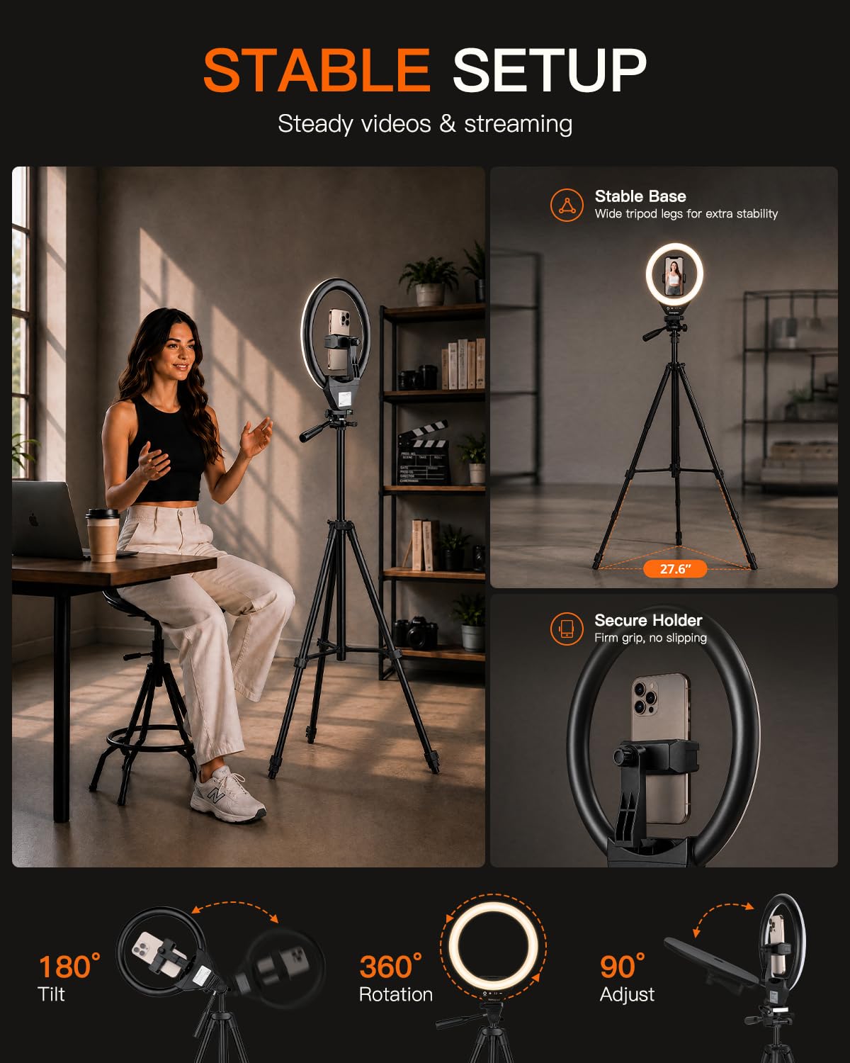 SENSYNE Ring Light with Stand 50 Phone Tripod with Wireless - SENSYNE Official Imagery - 8