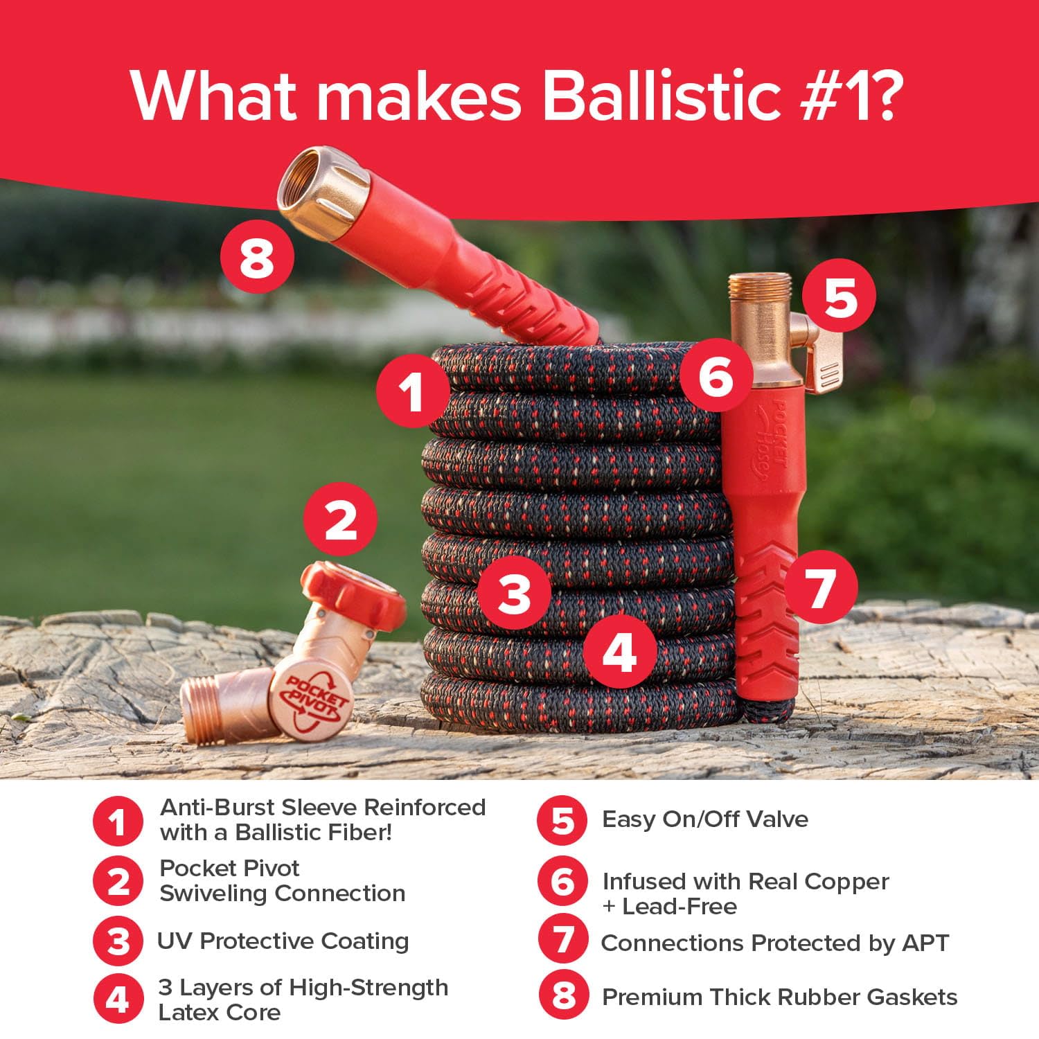 Pocket Hose Ballistic 100 FT Expandable Garden Hose, No-Kink, As - Pocket Hose Official Product View 4