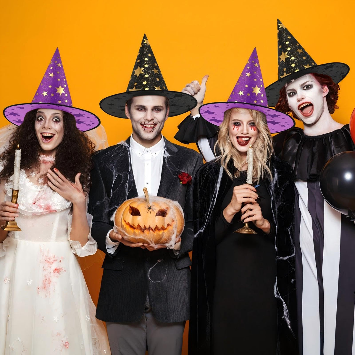 Newcotte 16 Pcs Witch Hat Halloween Costumes for Women Men - Newcotte Official Imagery - 8