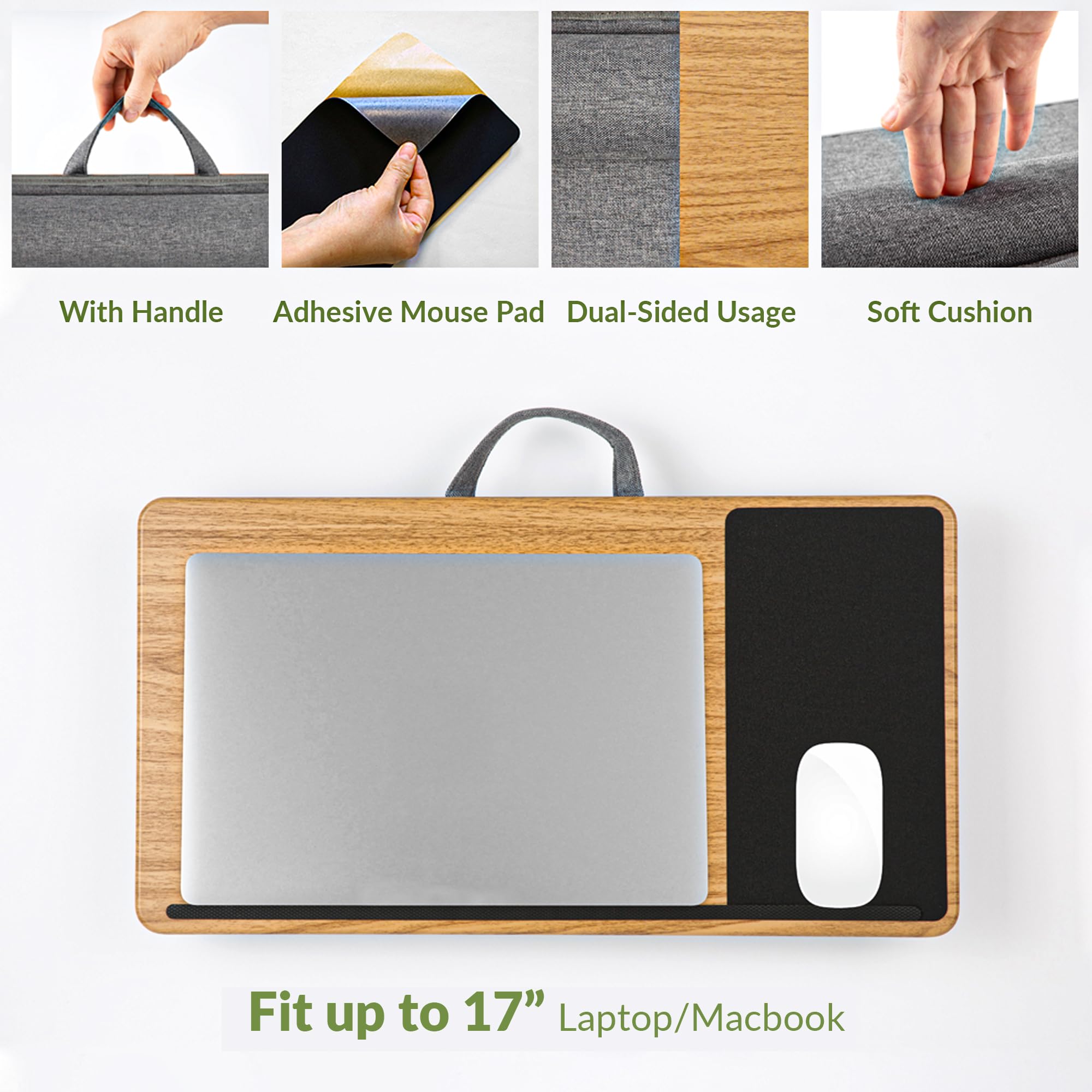ergomi Lap Desk with Soft Cushion and Wrist Rest – Portable Laptop Desk for Bed, Couch & Home Office, Removable Mouse Pad & Anti-Slip Strip for 17 inch Laptop (Large, Wood Pattern)