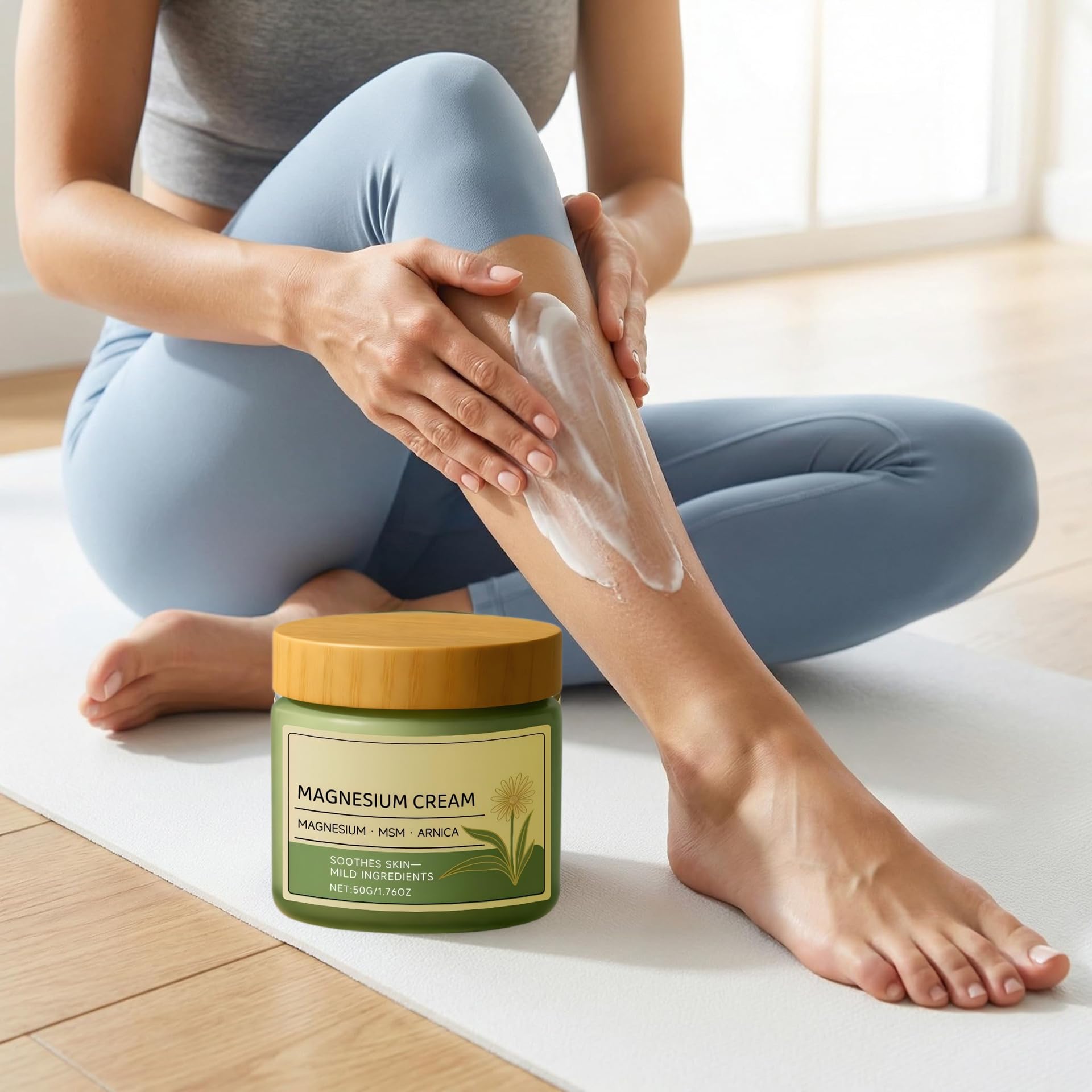 Axnzp Total Relief Magnesium Cream with MSM and arnica in a skincare moisturizer jar, designed for soothing skin.