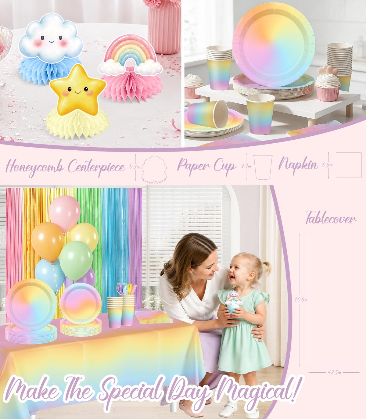 Pastel Rainbow Birthday Decorations All in One Set for 25 - Fexivo Official Imagery - 6