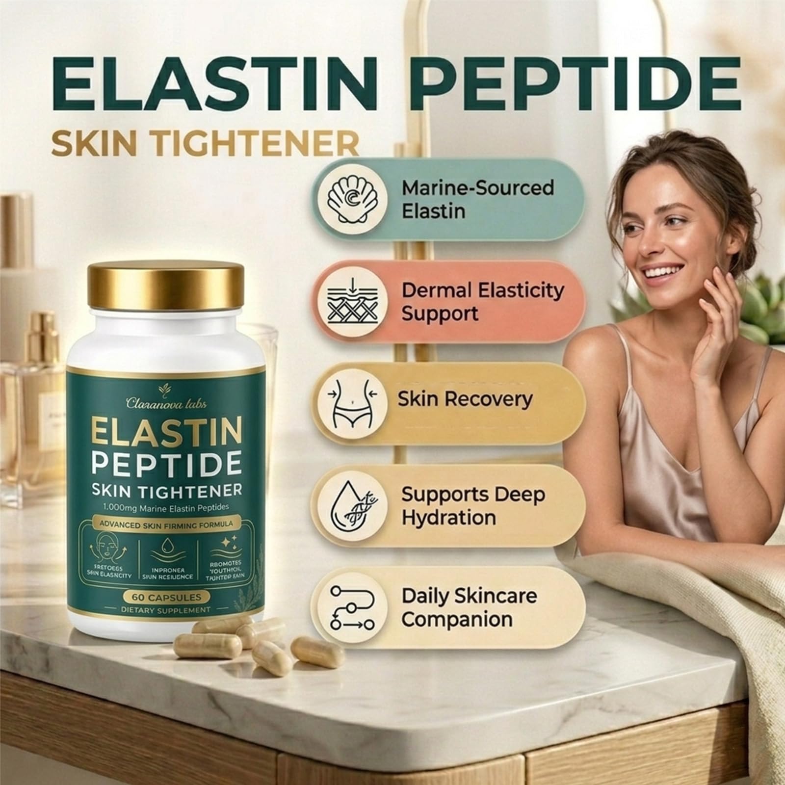 Elastin Peptides Skin Tightening Formula 60 Capsules - Claranova Labs Official Imagery - 8