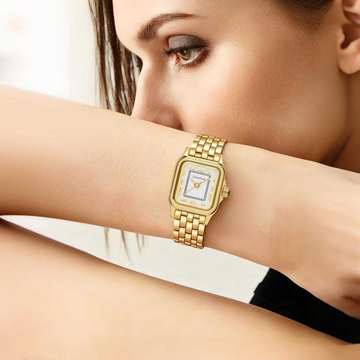Gold Watches for Women Vintage Rectangular Dainty Jewelry - Casotime Official Imagery - 7