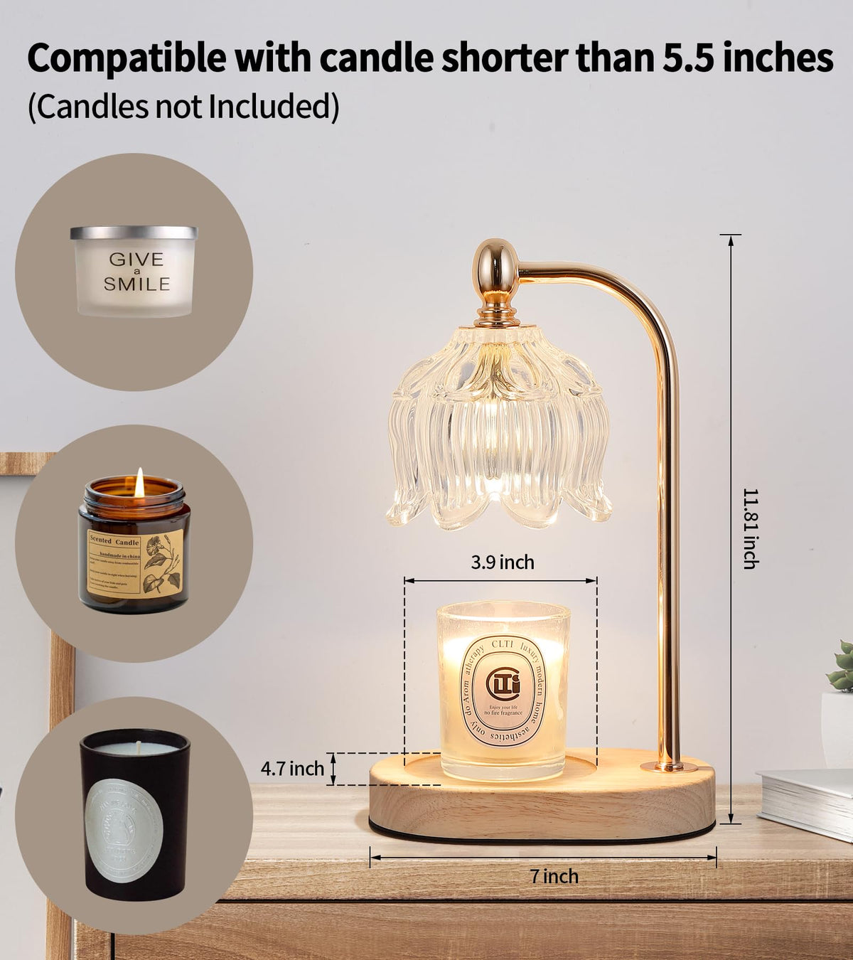 Candle Warmer Lamp with Timer and Dimmer Electric Gold Light - MEIXISUE Official Imagery - 6