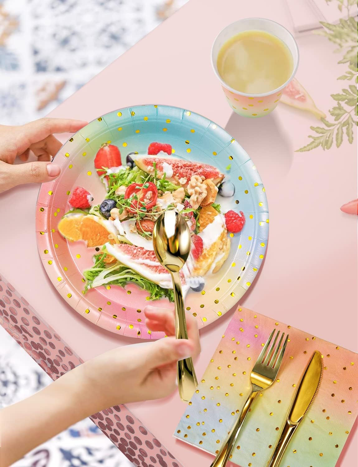 Nkaiso 141Pcs Rainbow Paper Plates and Napkins Party - Nkaiso Official Imagery - 5