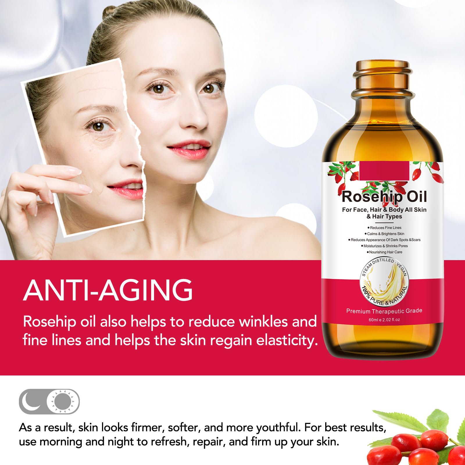 Onznoz Rosehip Oil for Face, Rose Hip Oil Organic Rosehip Seed Oil 100% Pure - Onznoz Official Product View 7