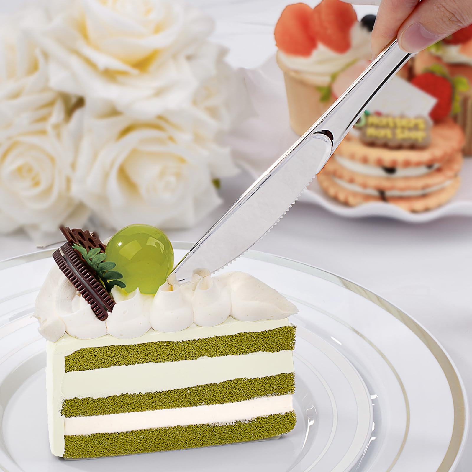 BESTVIP 100 Count Silver Disposable Plastic Knives, Look Like Rea - BESTVIP Official Product View 2