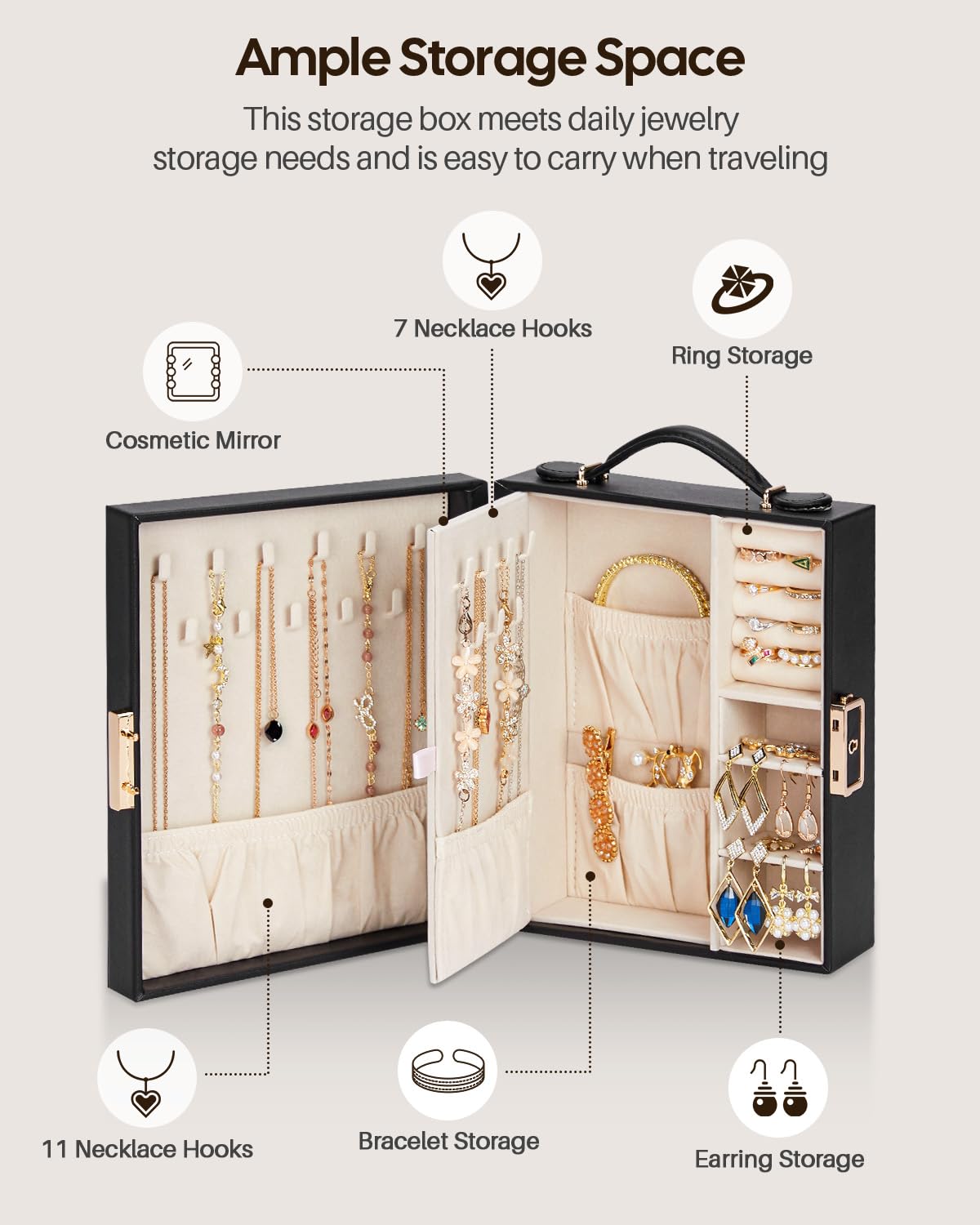 Portable Travel Jewelry Case Jewelry Box with Lock and - Enthralite Official Imagery - 7