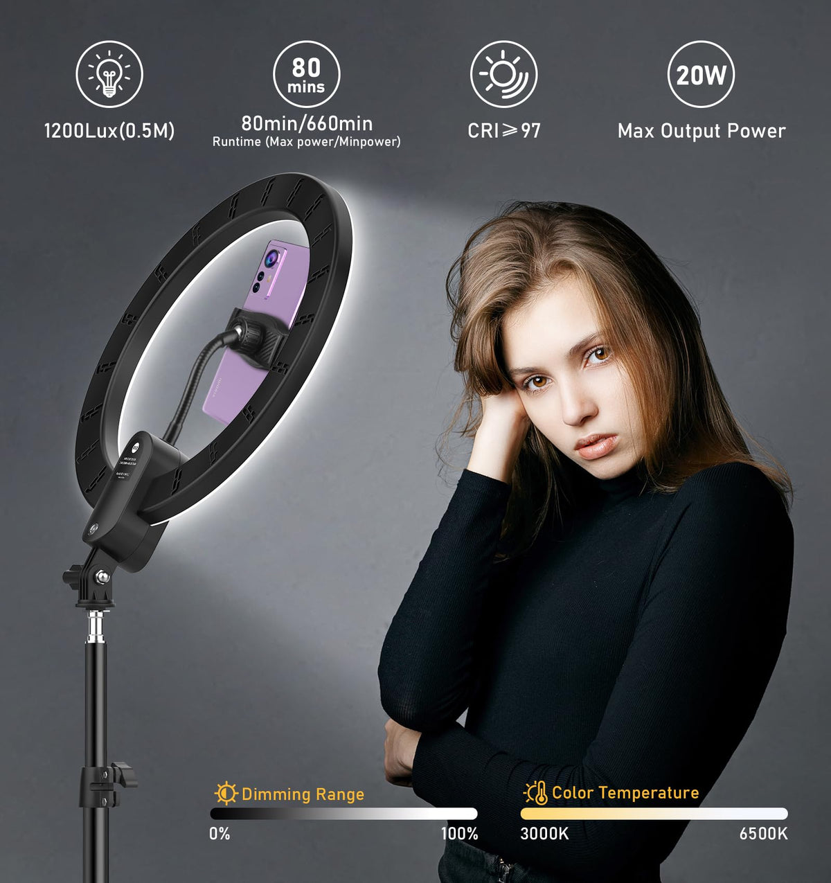 12 inch LED Circle Selfie Ring Light with 63 Tripod Stand - Kmasic Official Imagery - 4