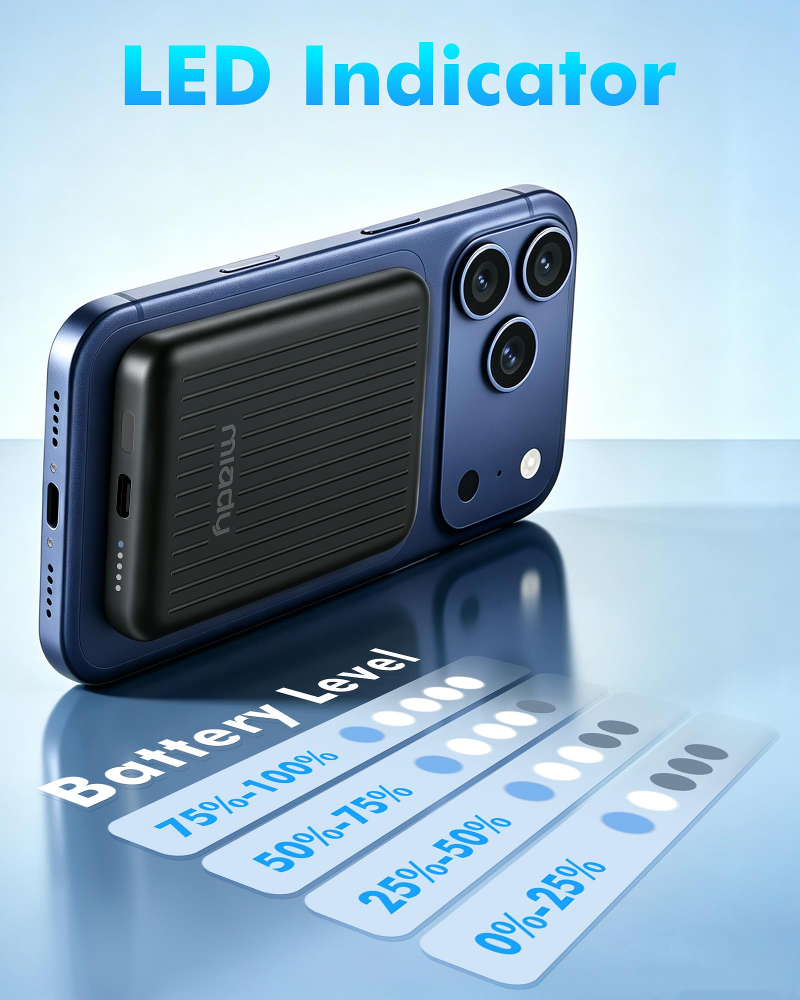 Miady Magnetic Portable Charger Power Bank for iPhone 5000mAh by Miady - Angle View 8