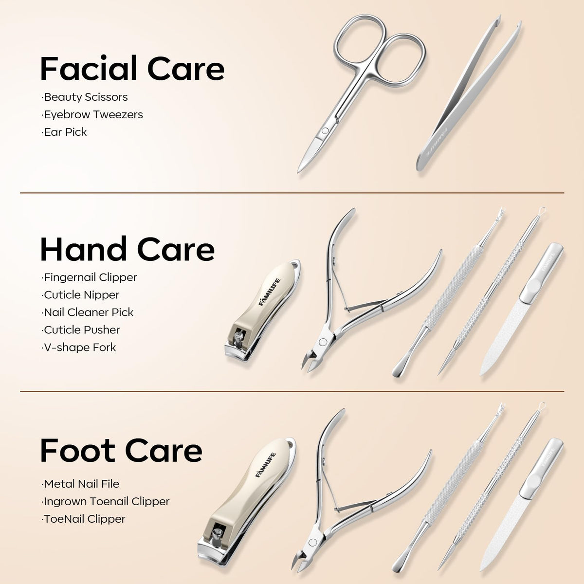 Stainless Steel Manicure Set 8 in 1 Professional Nail - FAMILIFE Official Imagery - 5