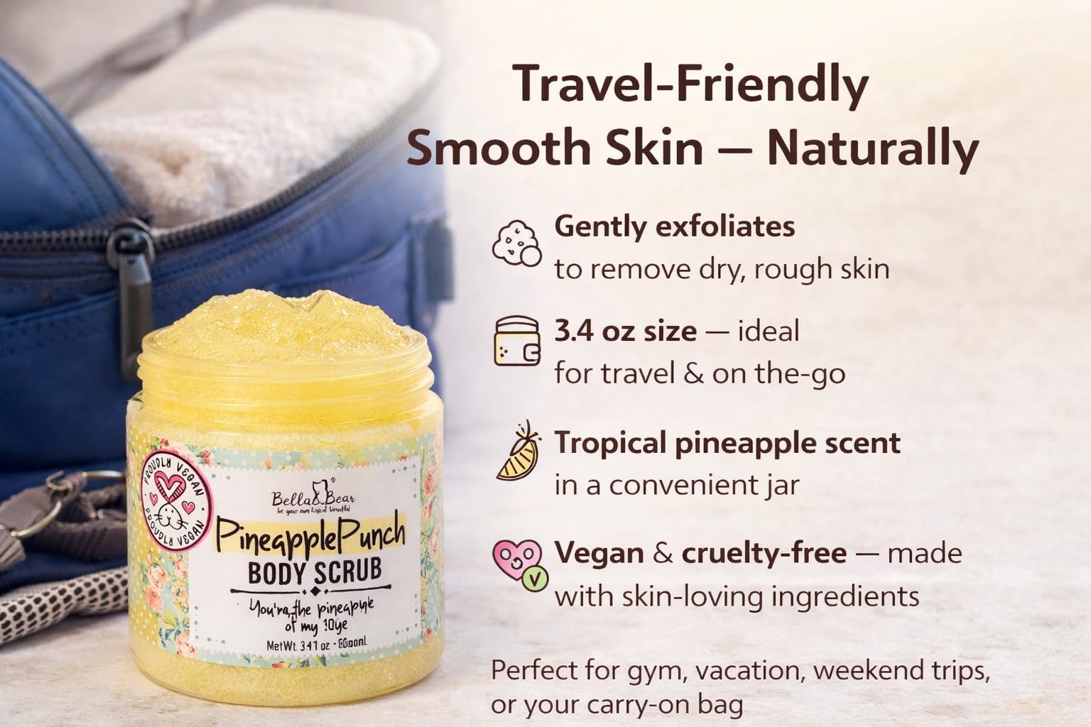 Bella and Bear Bella & Bear Pineapple Body Scrub Exfoliator – Vegan Sugar - Bella and Bear Official Product View 3