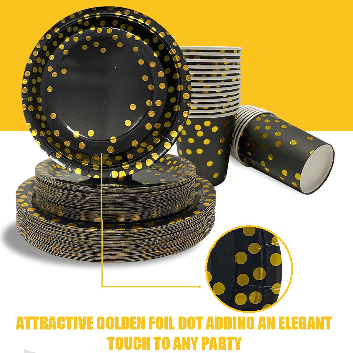 Black and Gold Party Decorations Supplies Paper Plates - Runeaoys Official Imagery - 6