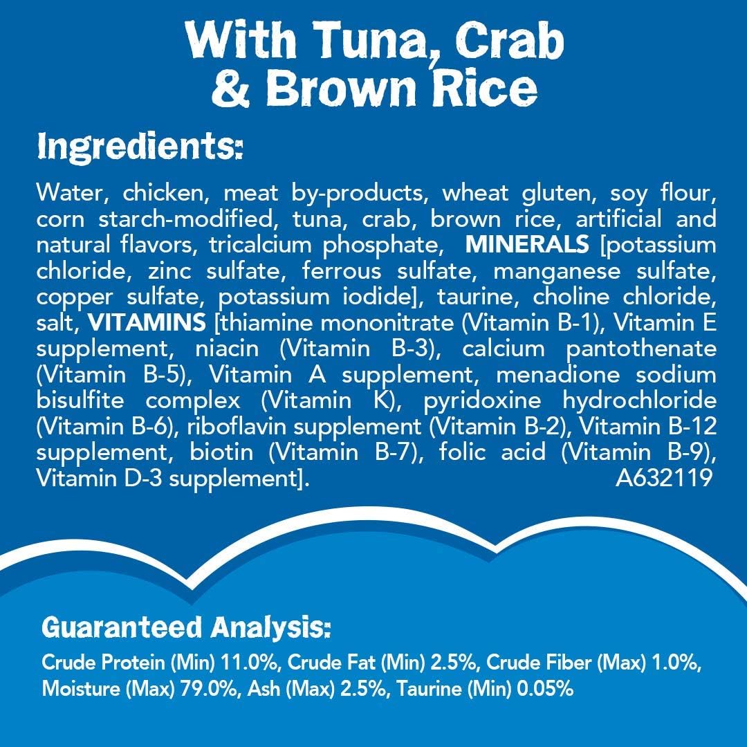 Cans of Purina Friskies Natural Wet Cat Food Ocean Favorites with Tuna, 5.5 oz, pack of 24, featuring meaty tuna bits.