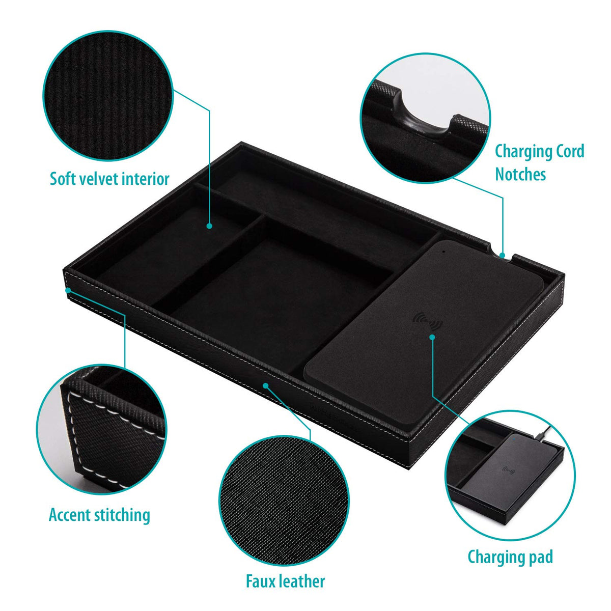 Valet Tray Built in Wireless Charging Pad Nightstand - wireless future charger Official Imagery - 5