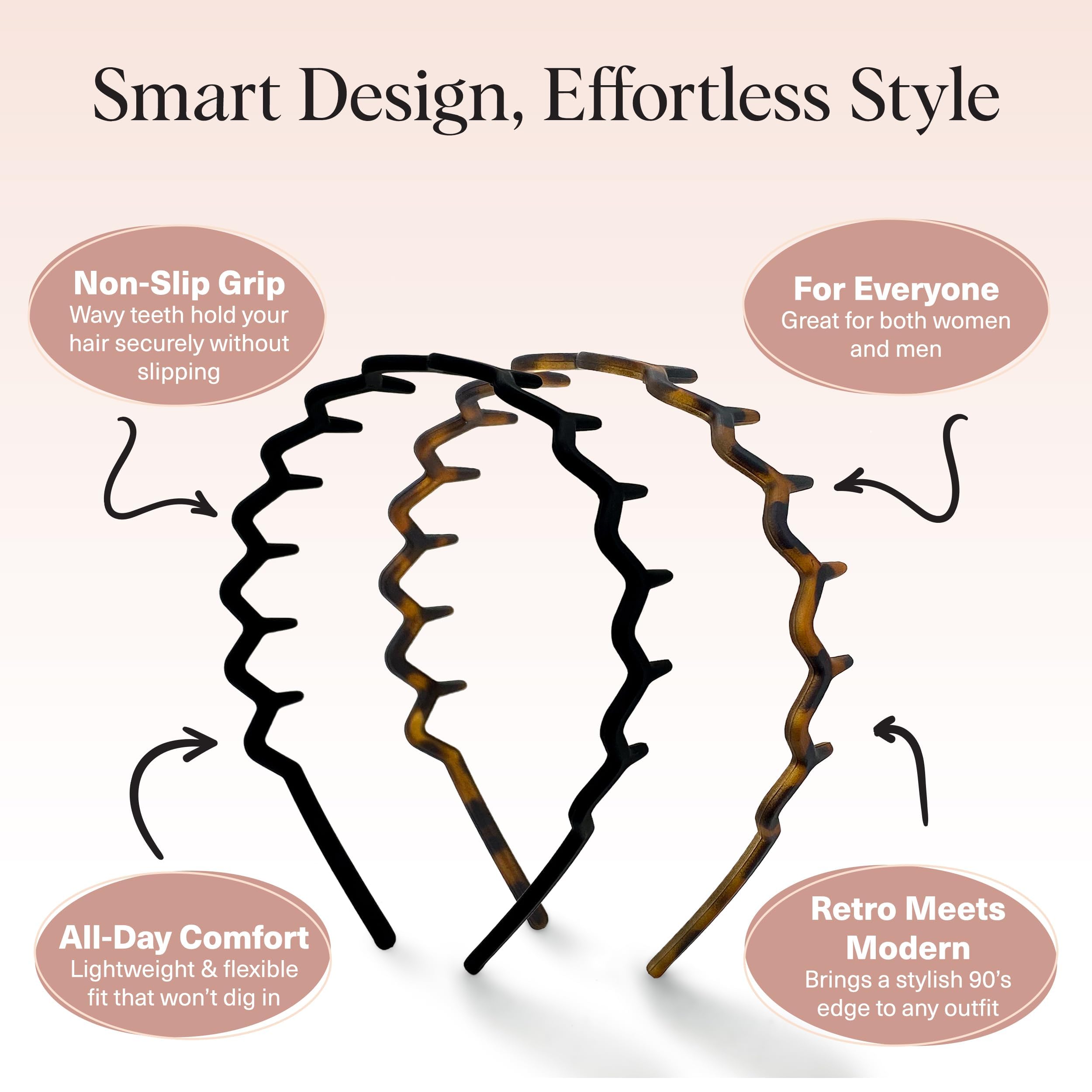 Kitsch Zig Zag Headbands for Women - Black and Tortoise, 2 pcs - Elefair Tech Official Product View 4