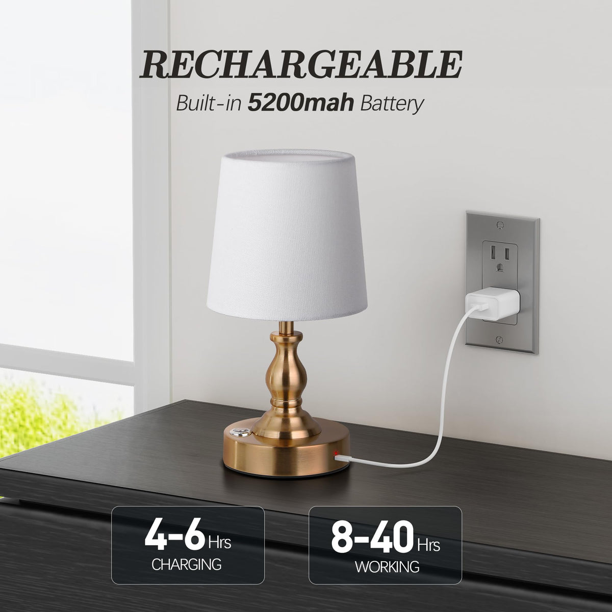 Mini Cordless LED Table Lamp 5200mAh Rechargeable Battery - PARTPHONER Official Imagery - 4