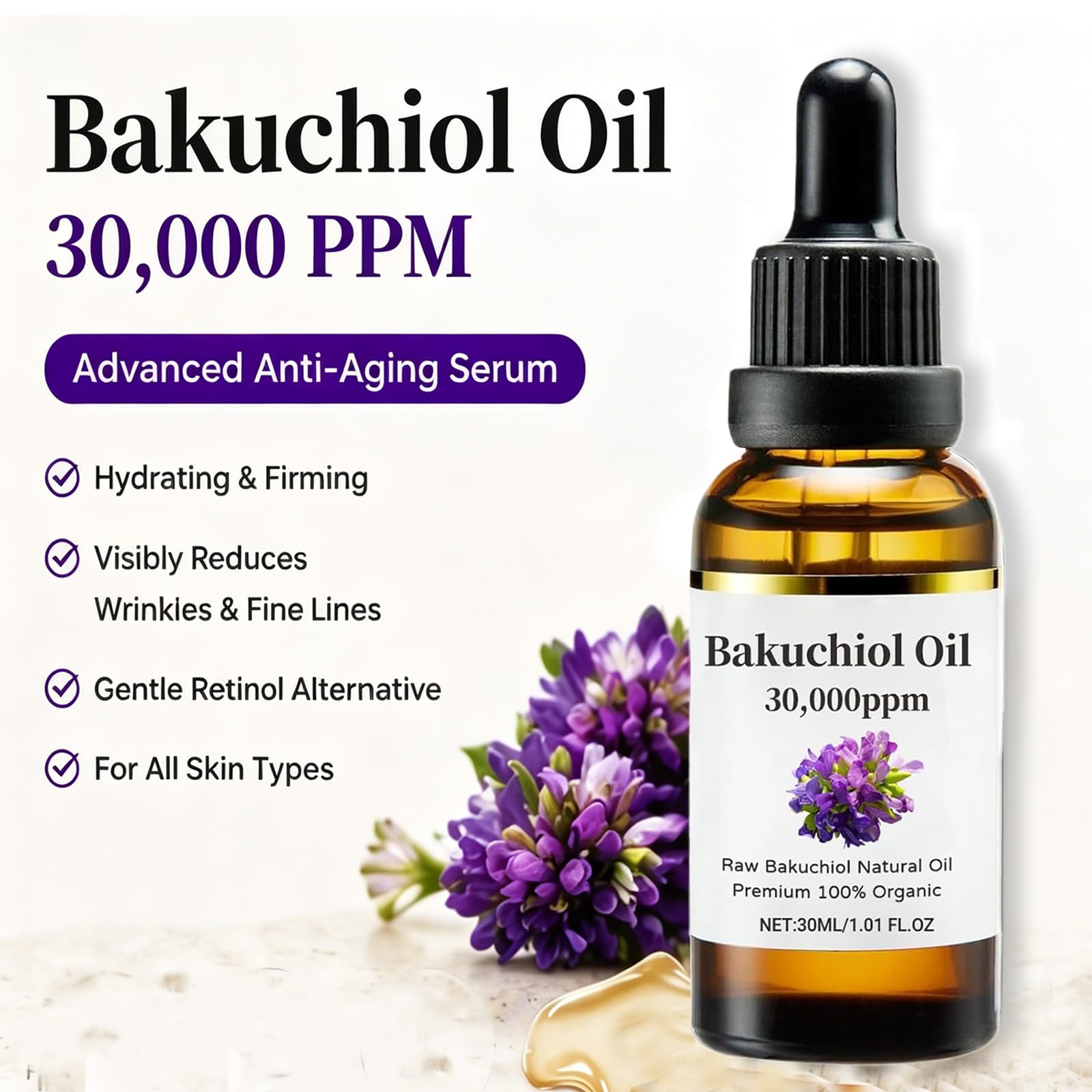 eteross Bakuchiol Oil Organic Cold Pressed of 30,000 PPM, Advanced Bakuchiol - eteross Official Product View 3