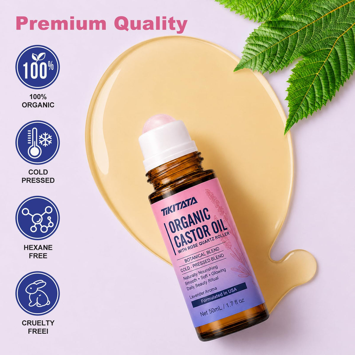 Organic Castor Oil Rose Quartz Roller Ball 100 Cold Pressed - TIKITATA Official Imagery - 4