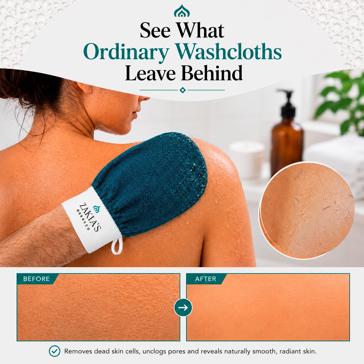 Zakia's Morocco Kessa Exfoliating Mitt – Teal for Radiant Skin - Zakia's Morocco Official Product View 6