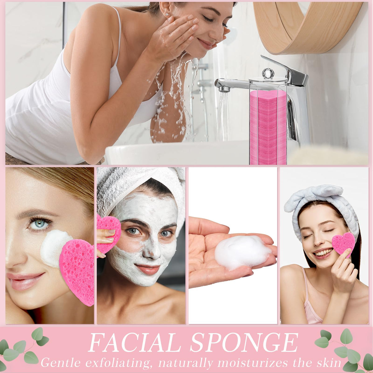 Sieral 120 Pcs Compressed Facial Sponges Heart Rose Red - Sieral Official Imagery - 5