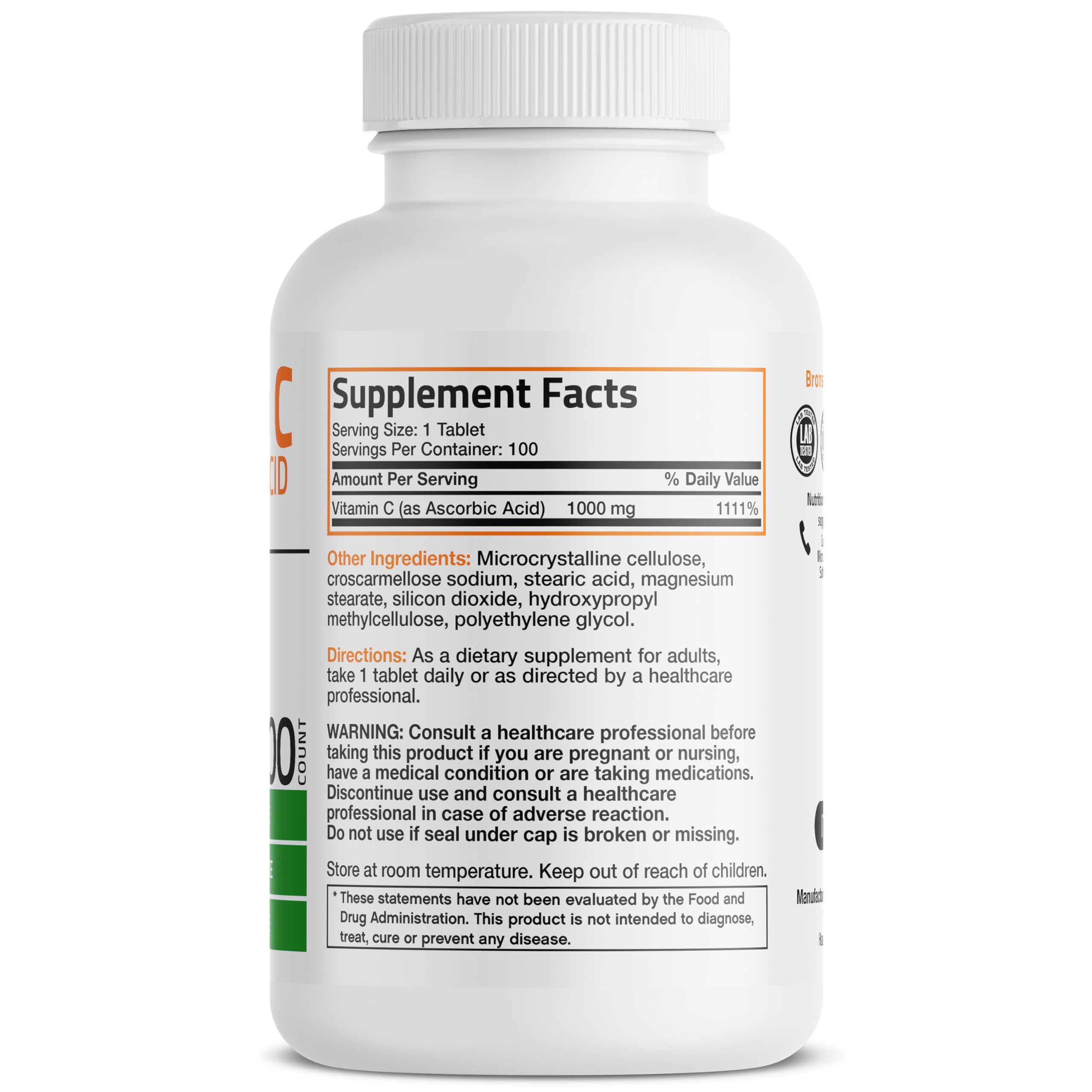 Bronson Vitamin C 1000mg Premium Non-GMO Ascorbic Acid Tablets, 1 - Bronson Official Product View 2