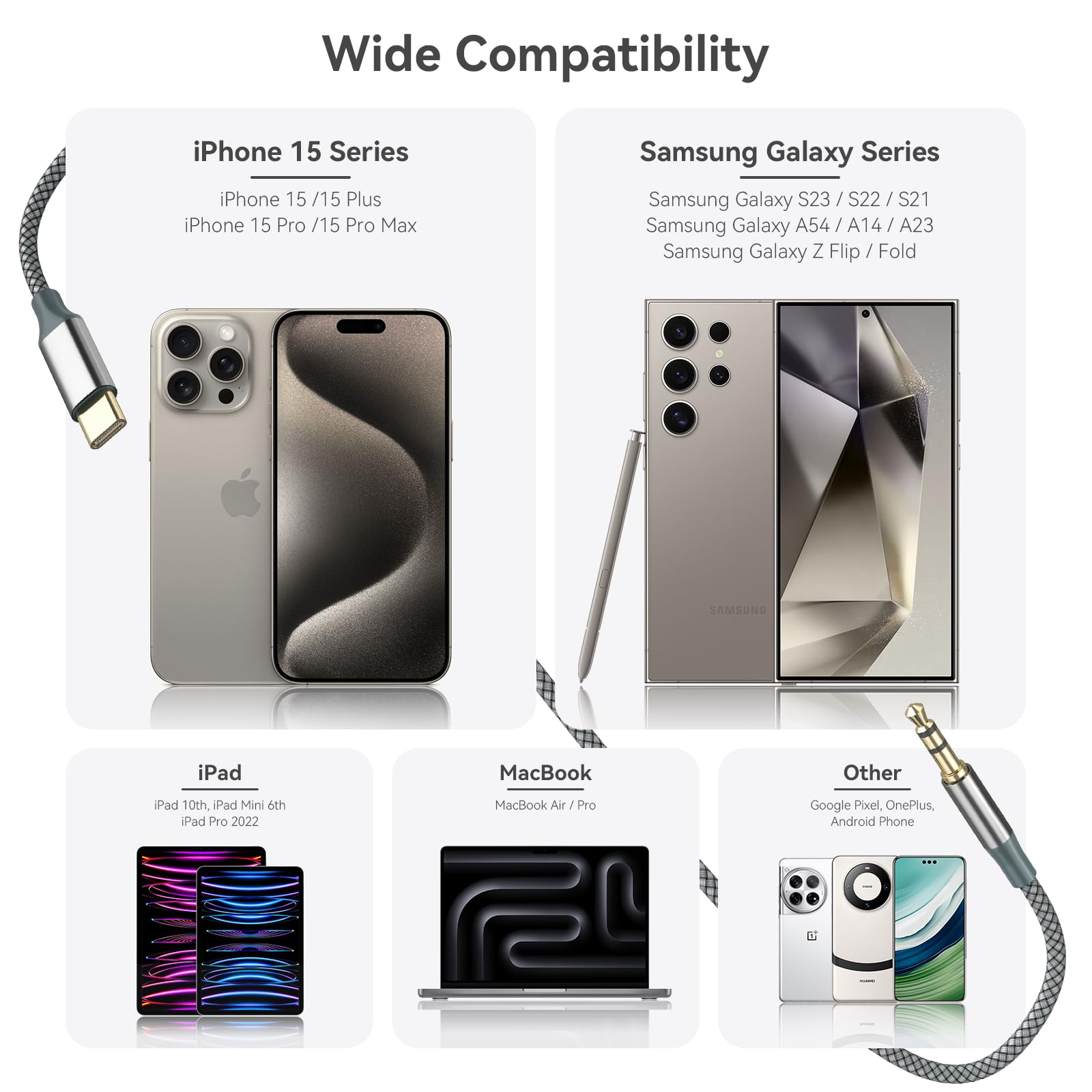 Henrety AUX to USB C Cable 3.3ft, USB C to 3.5mm Audio Aux Jack C by Henrety - Angle View 7