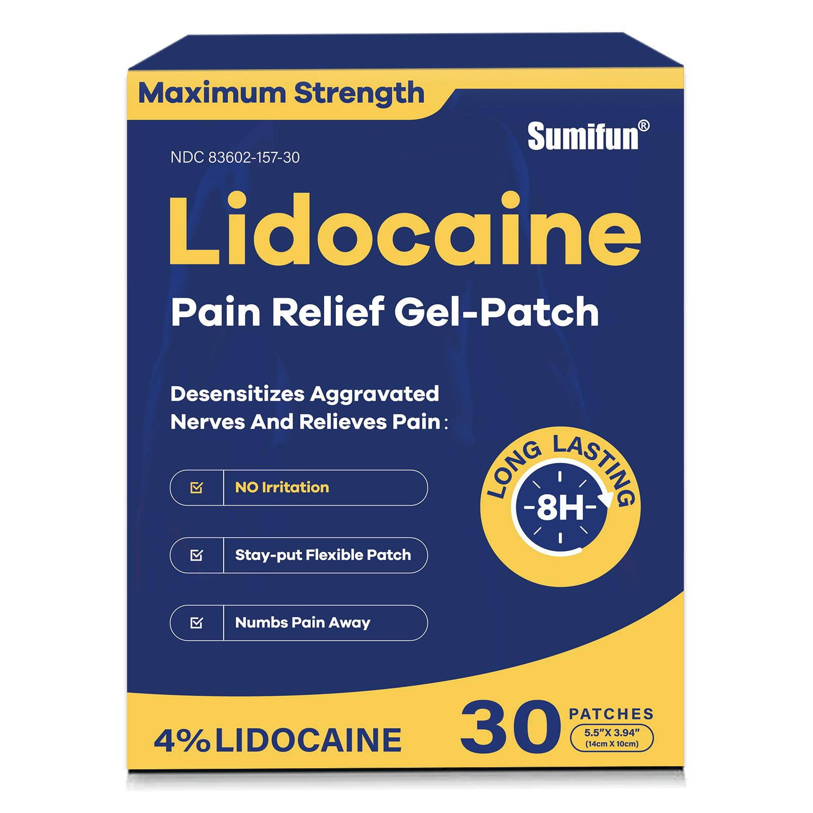 Sumifun 4% Lidocaine Pain Relief Patches 30 Count(Pack of 1)