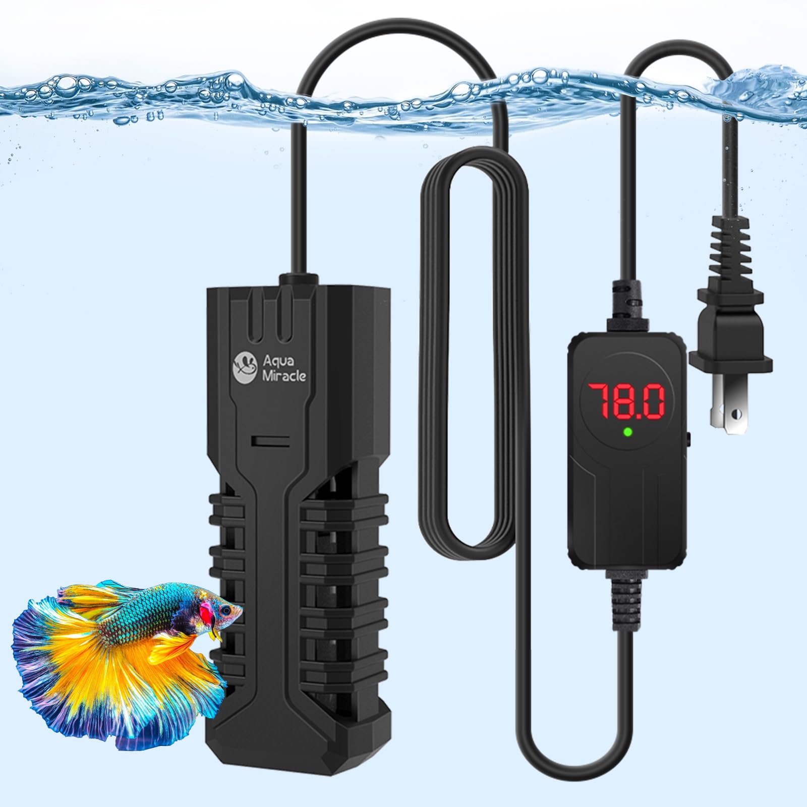 AquaMiracle Submersible Aquarium Heater with LED Digital Temp Dis - AquaMiracle Official Product View 1