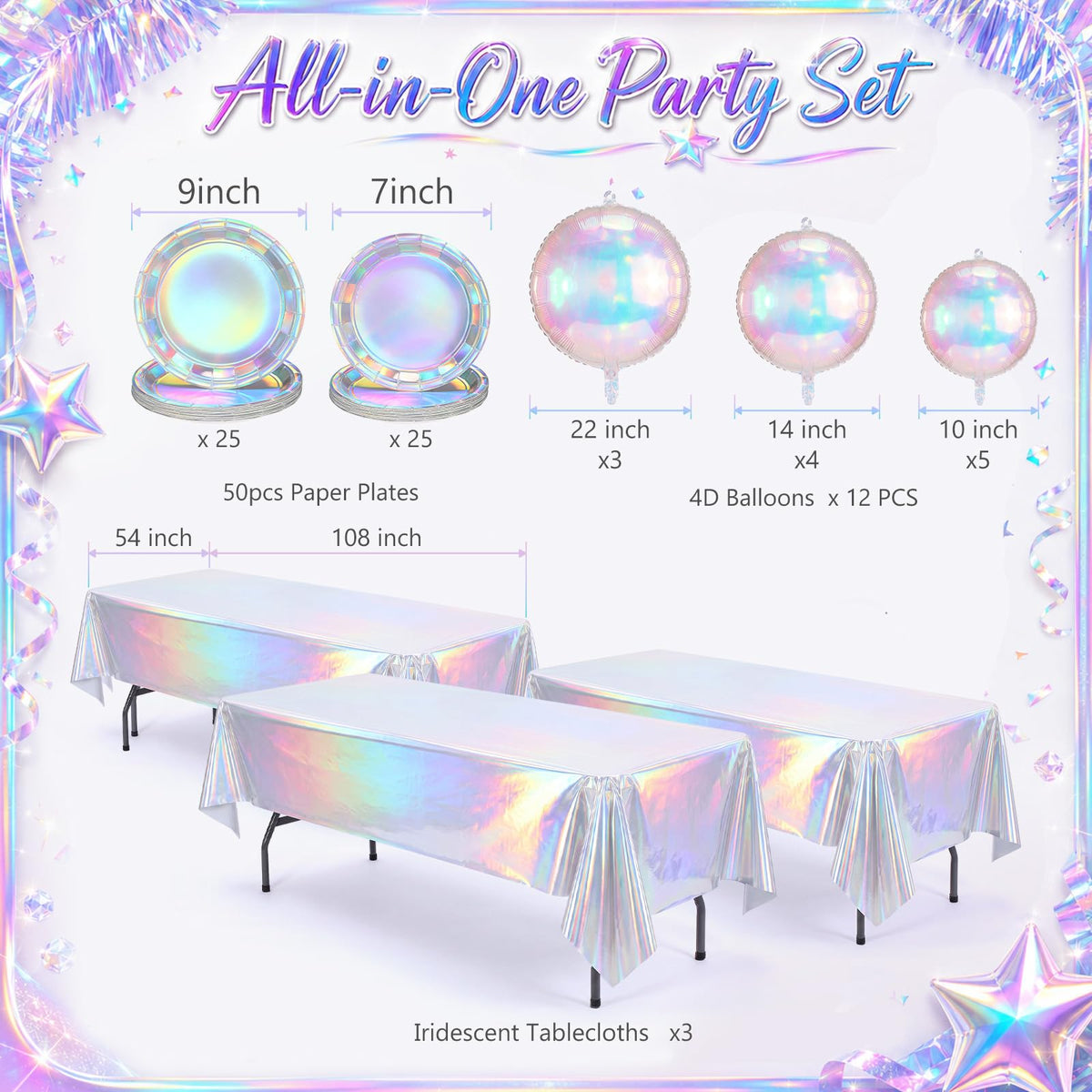 Iridescent Party Decorations Holographic Party Supplie for - OBreezify Official Imagery - 3