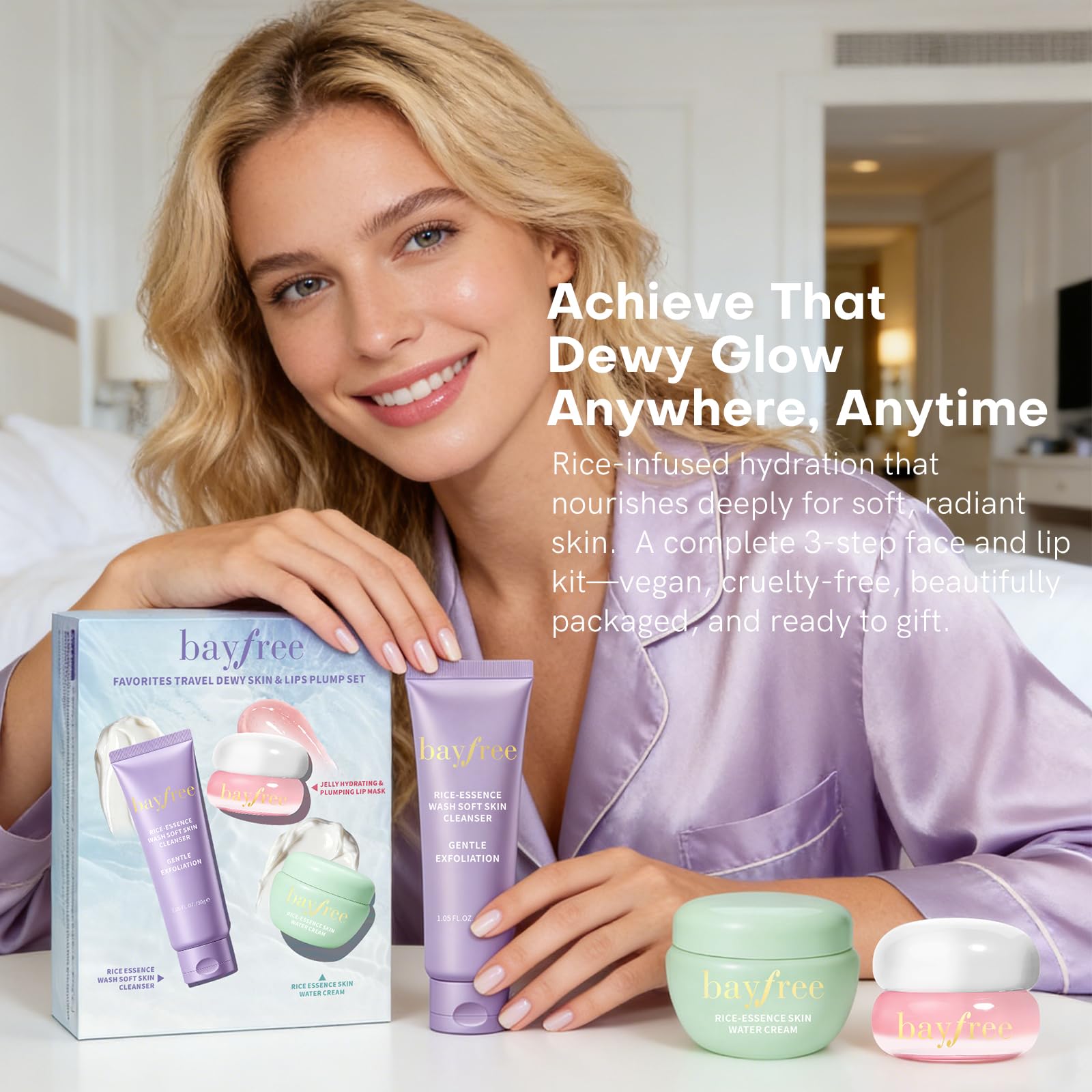 bayfree Dewy Skin Care Set, Travel Size Skincare Kit with 3-Step - bayfree