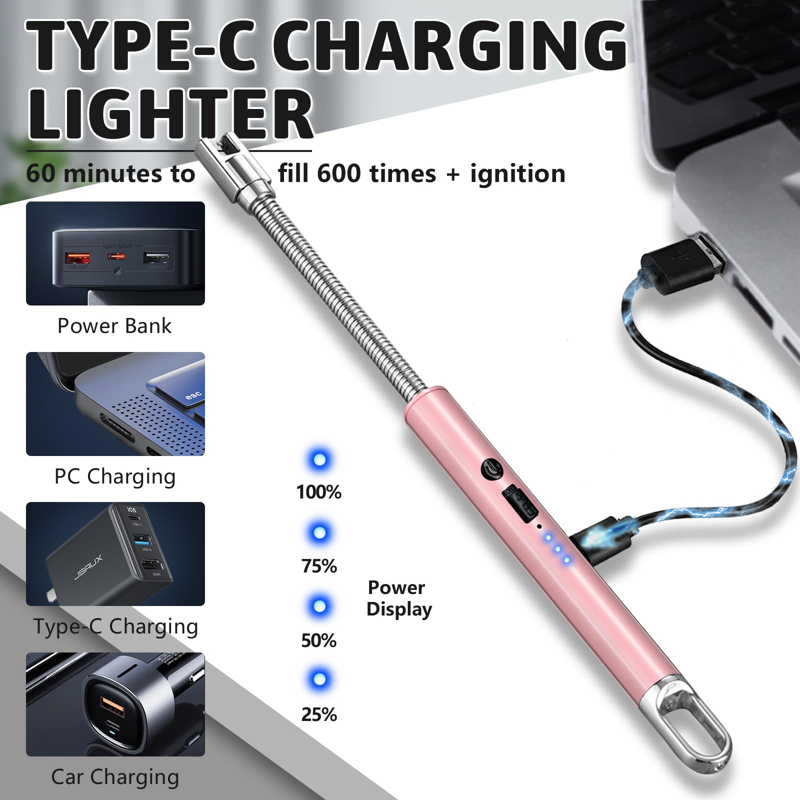 Jamestry 2 PCS Electric Lighter, Pink Candle Lighter Arc Windproof Fla - View 4