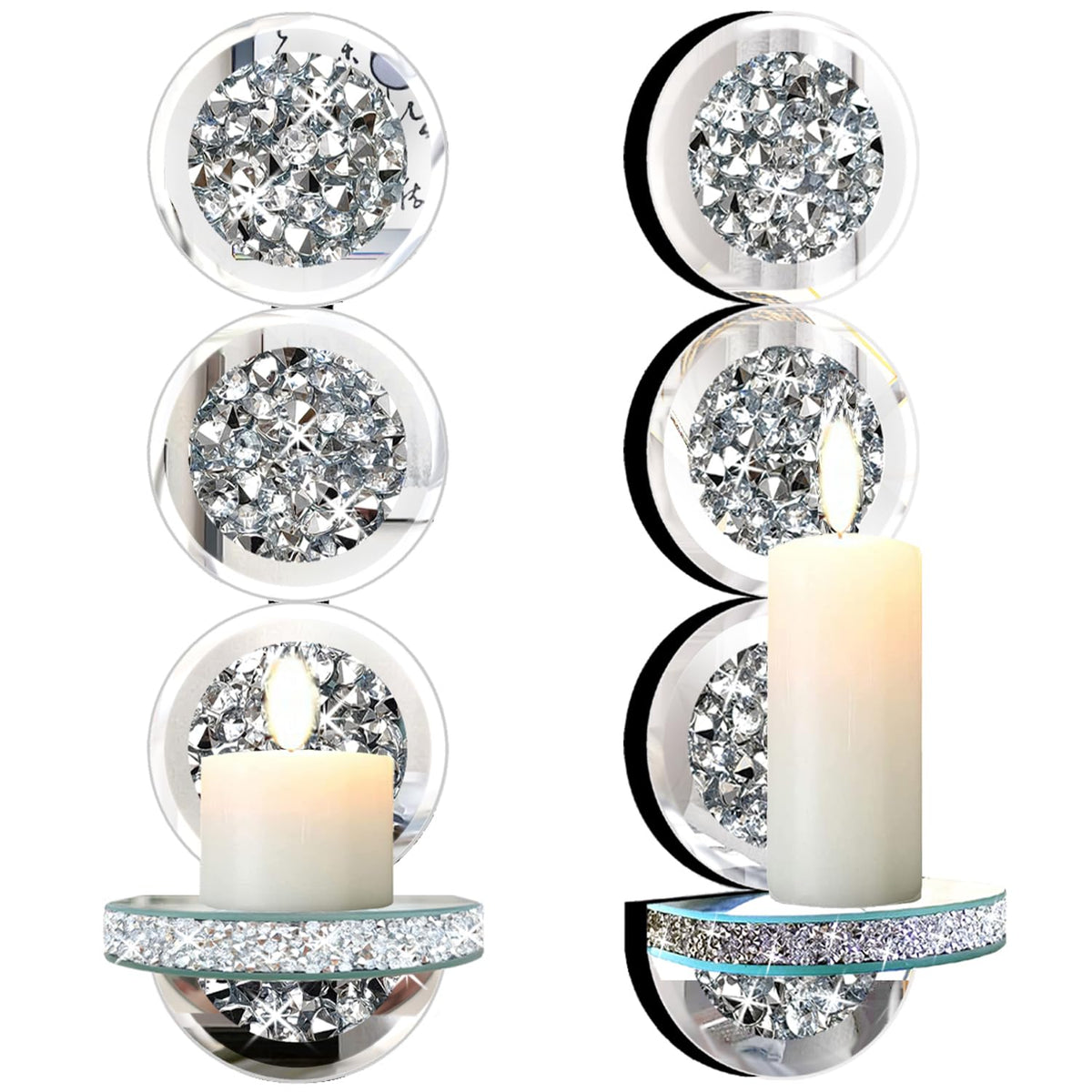 ZOLAPI Set of 2 Crystal Crush Diamond Candle Sconces - ZOLAPI Official Imagery - 4