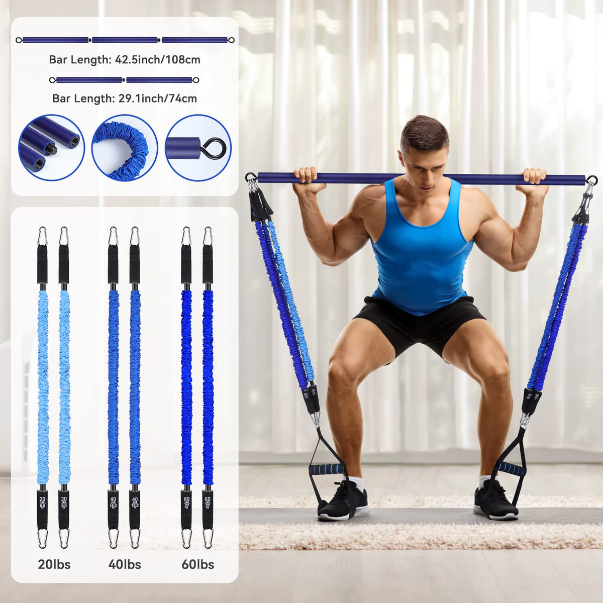 Hommie Portable Pilates Bar Kit with Resistance Bands for - Hommie Official Imagery - 6