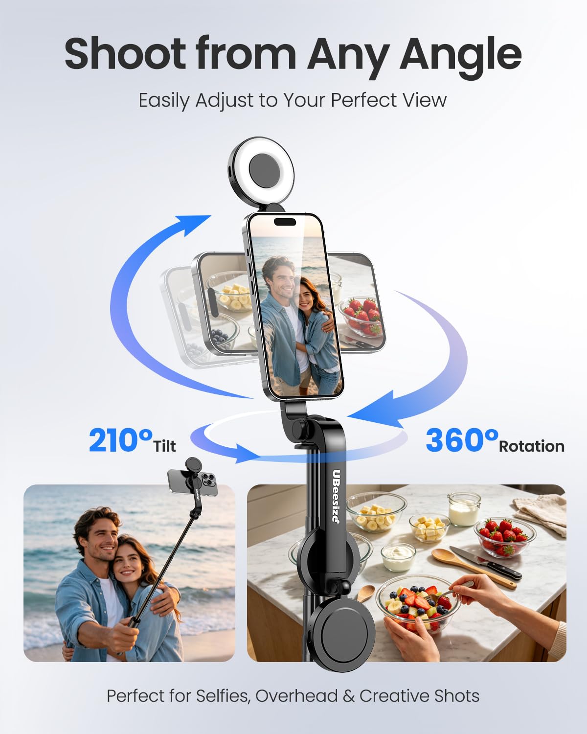 UBeesize Magnetic Selfie Stick Tripod with Dimmable Light - UBeesize Official Imagery - 7