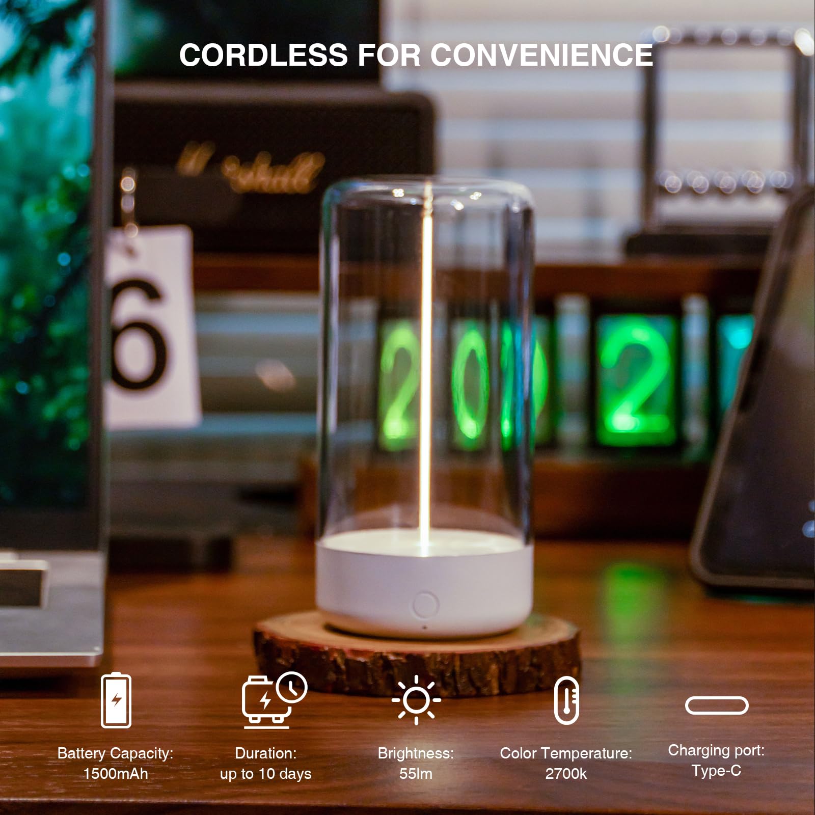 AUGE LIGHT Mini Minimalist Table Lamp, Cordless Lamp, Rechargeable Lam - View 2