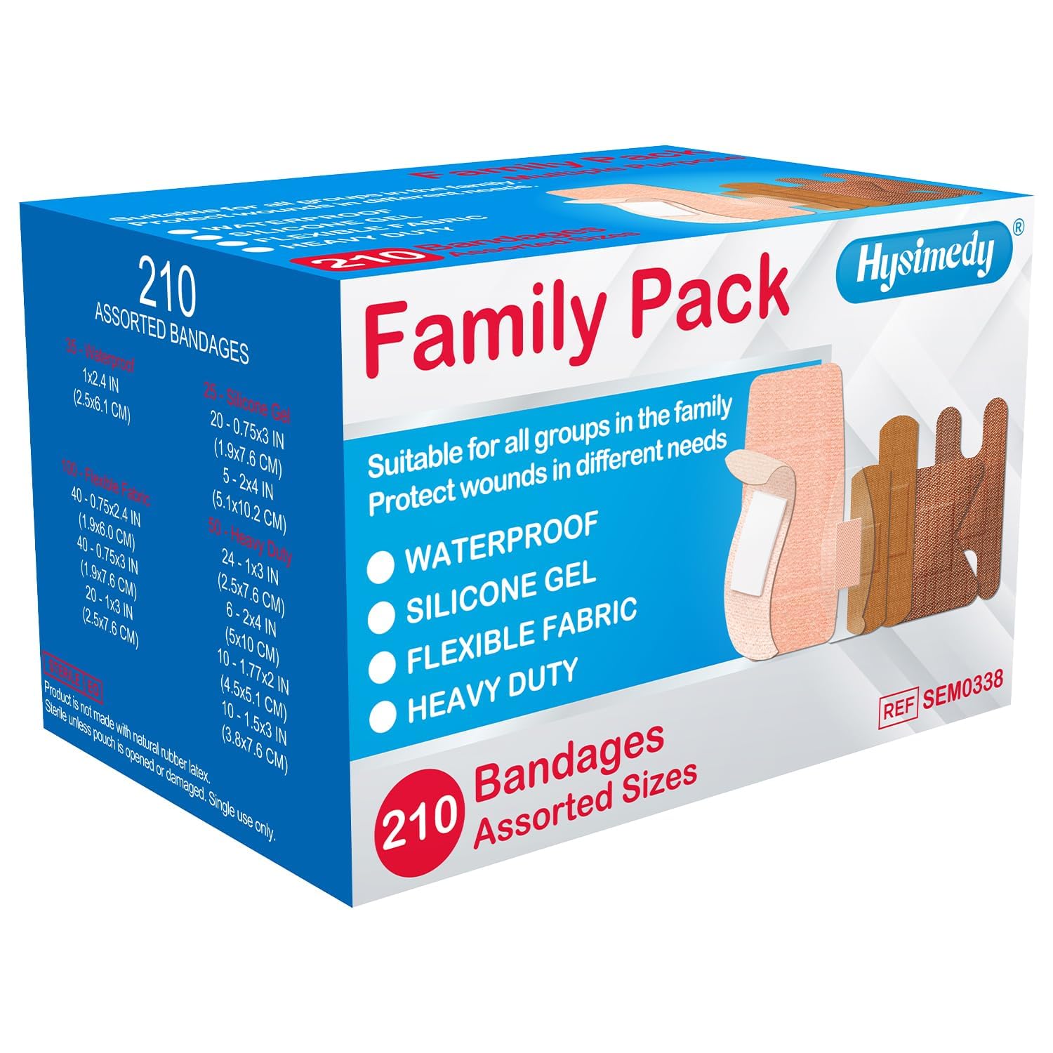 Hysimedy Assorted Bandages Variety Pack 210 Count 4 Styles for Wounds Care