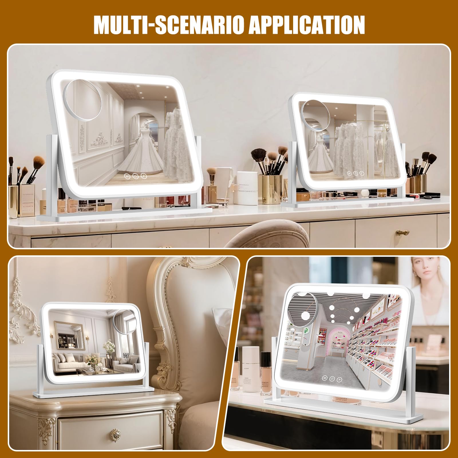 Bearolve Vanity Mirror with Lights, 16.5"×12.2" LED Makeup Mirror - Bearolve Official Product View 7
