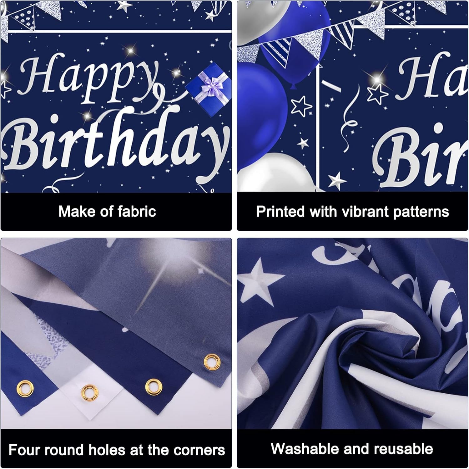 Blue birthday decorations for men, including banners and balloons, designed for men's, women's, and boys' birthday parties by Puchod.