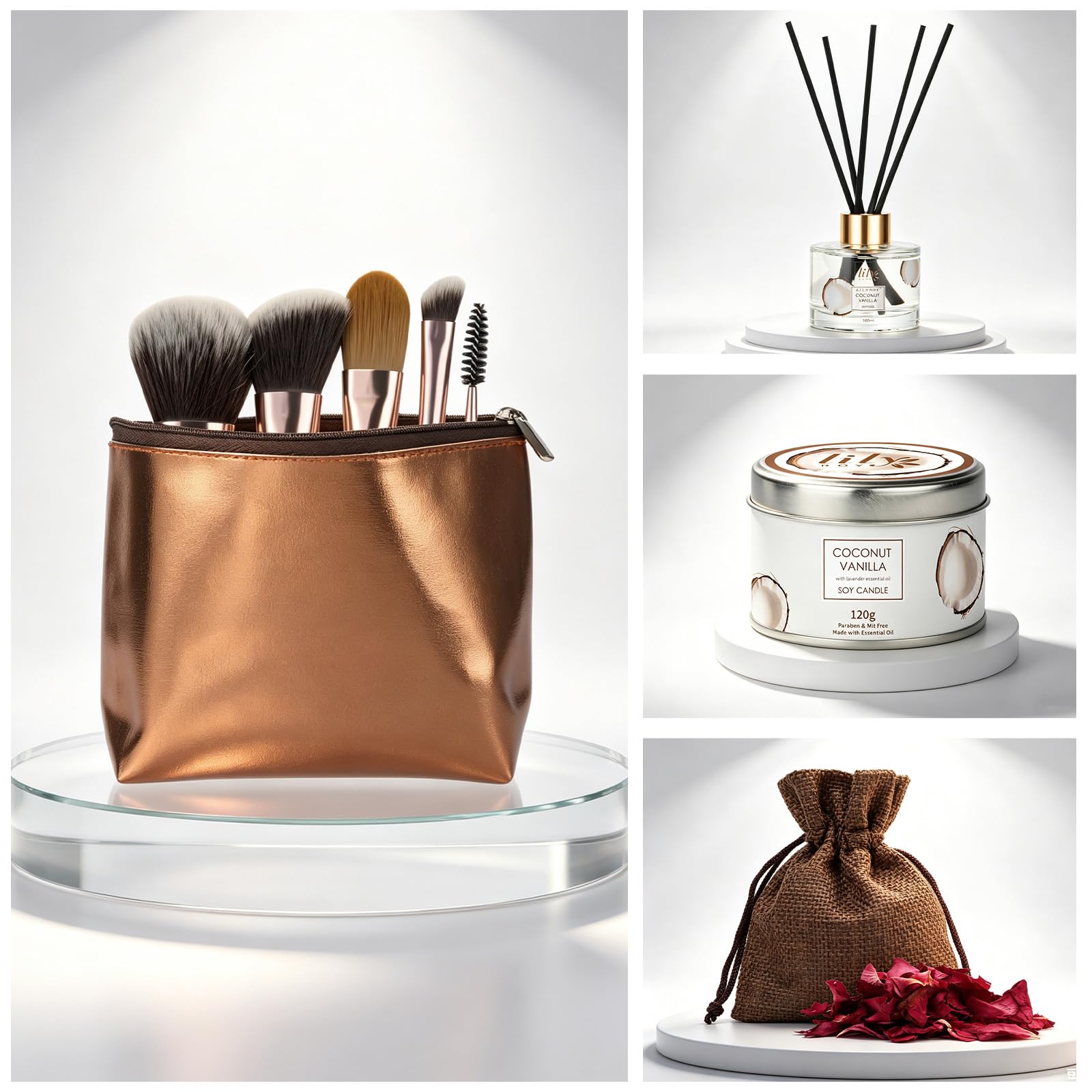 Coconut Vanilla Spa Gift Set Complete Spa Gift Baskets for - LILY ROY Official Product Imagery - 6