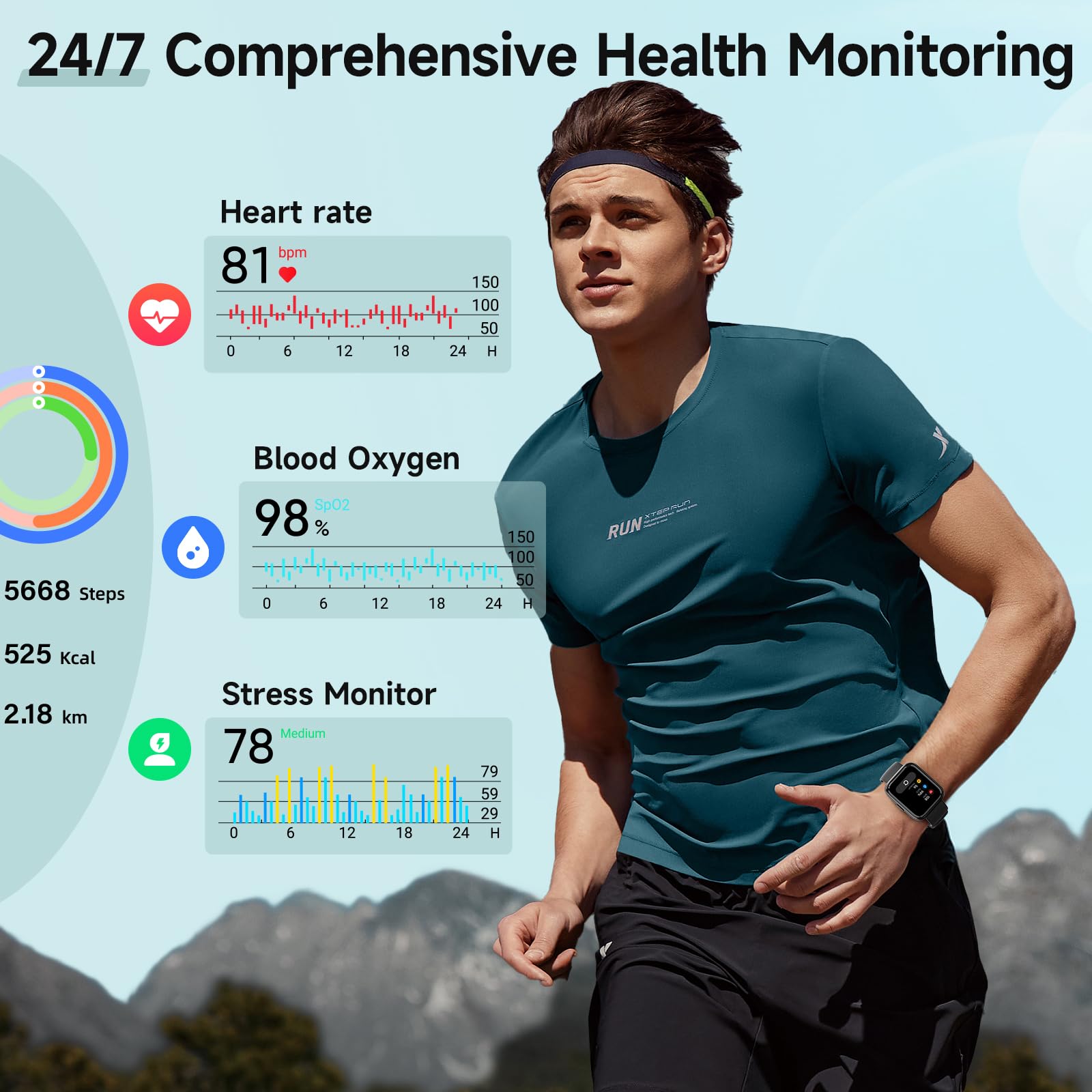 Gydom Smart Watch for Men Women, 1.8" Fitness Tracker for Android & iP - View 3
