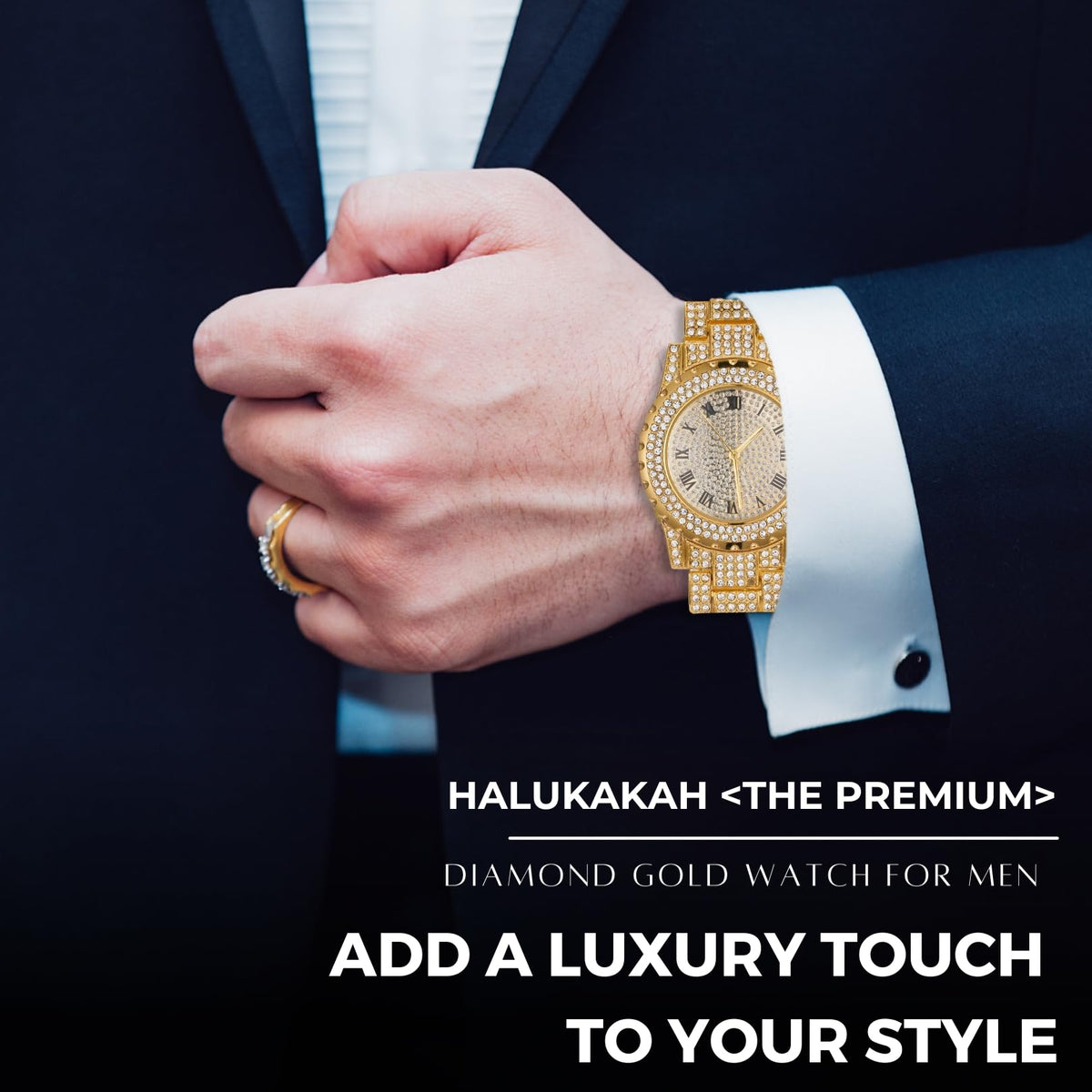 Halukakah Diamonds Gold Watch Iced Out Men s 18K Real Gold - Halukakah Official Imagery - 4