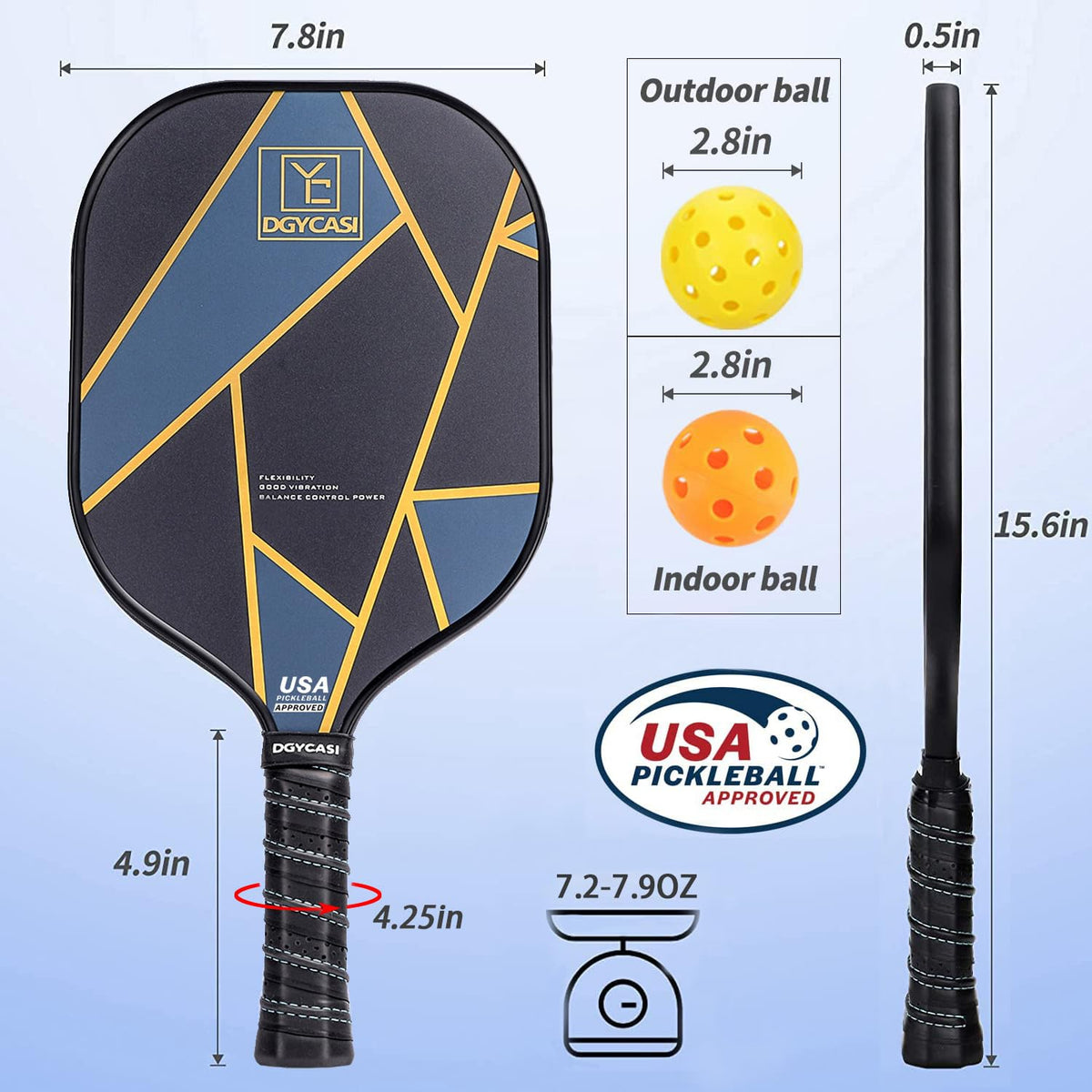 Pickleball Paddles Set of 4 USAPA Approved Pickleball Set 4 - YC DGYCASI Official Imagery - 4