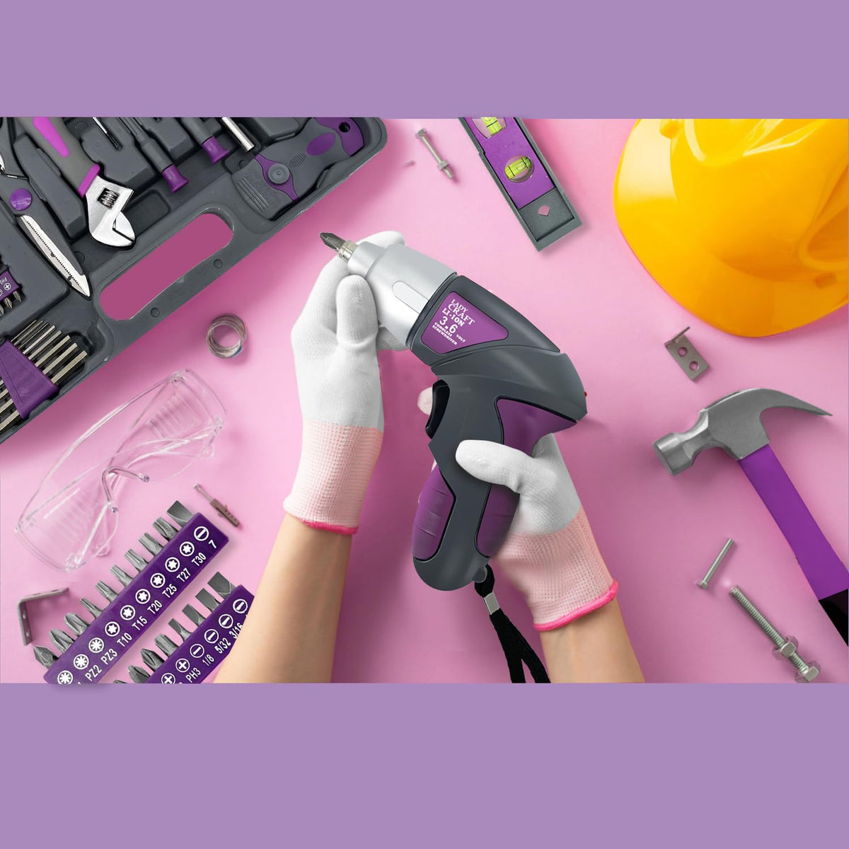 44Pcs Lady Tool kit 4V Purple Poewer Screwdriver Set Home - werktough Official Imagery - 3