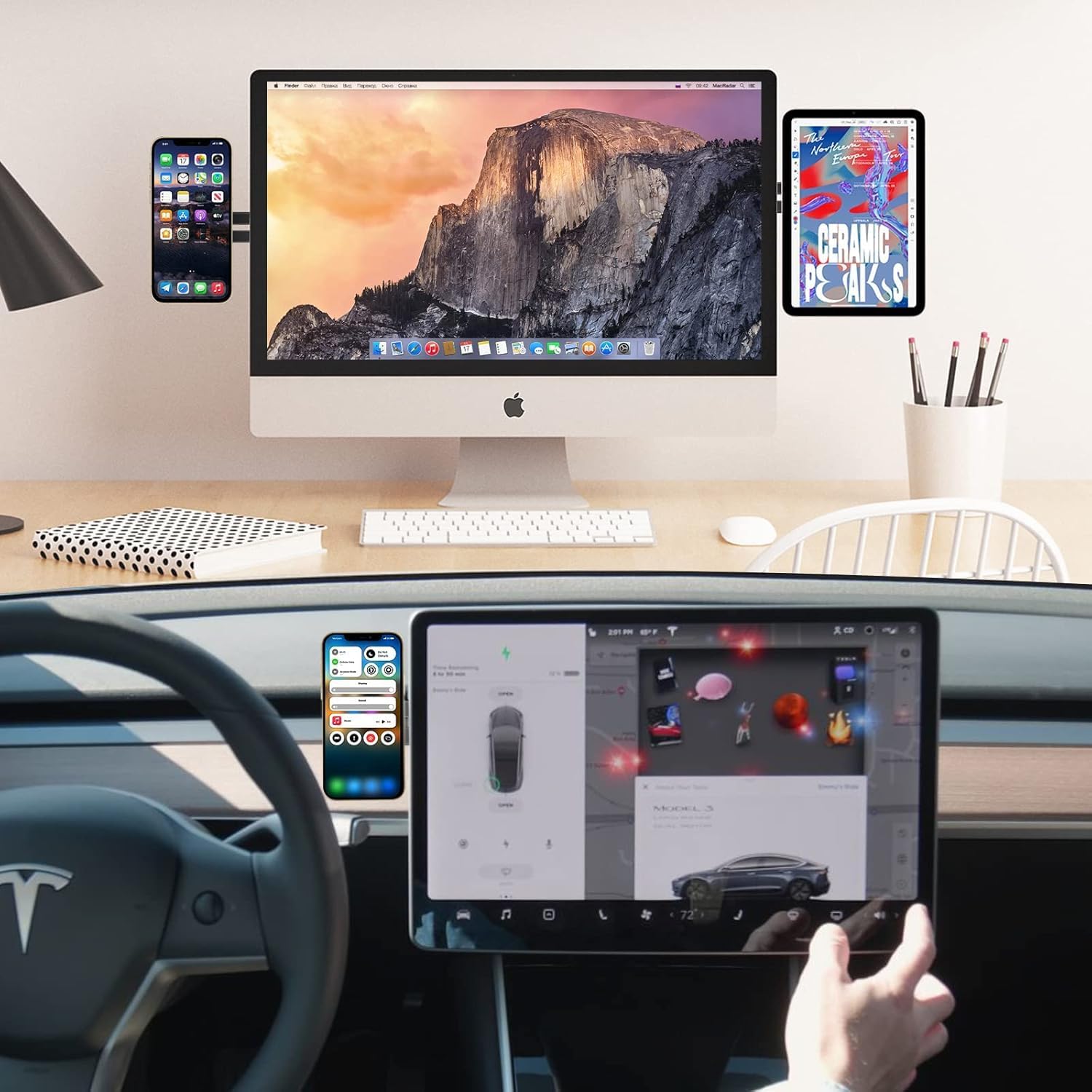 GadgetBite Magnetic Phone Holder for Laptop Phone Mount Designed for iPhone 17/16/15/14/13/12 MagSafe Adjustable Phone Holder Monitor Side Mount Slim Portable Foldable Computer Expansion Bracket Black