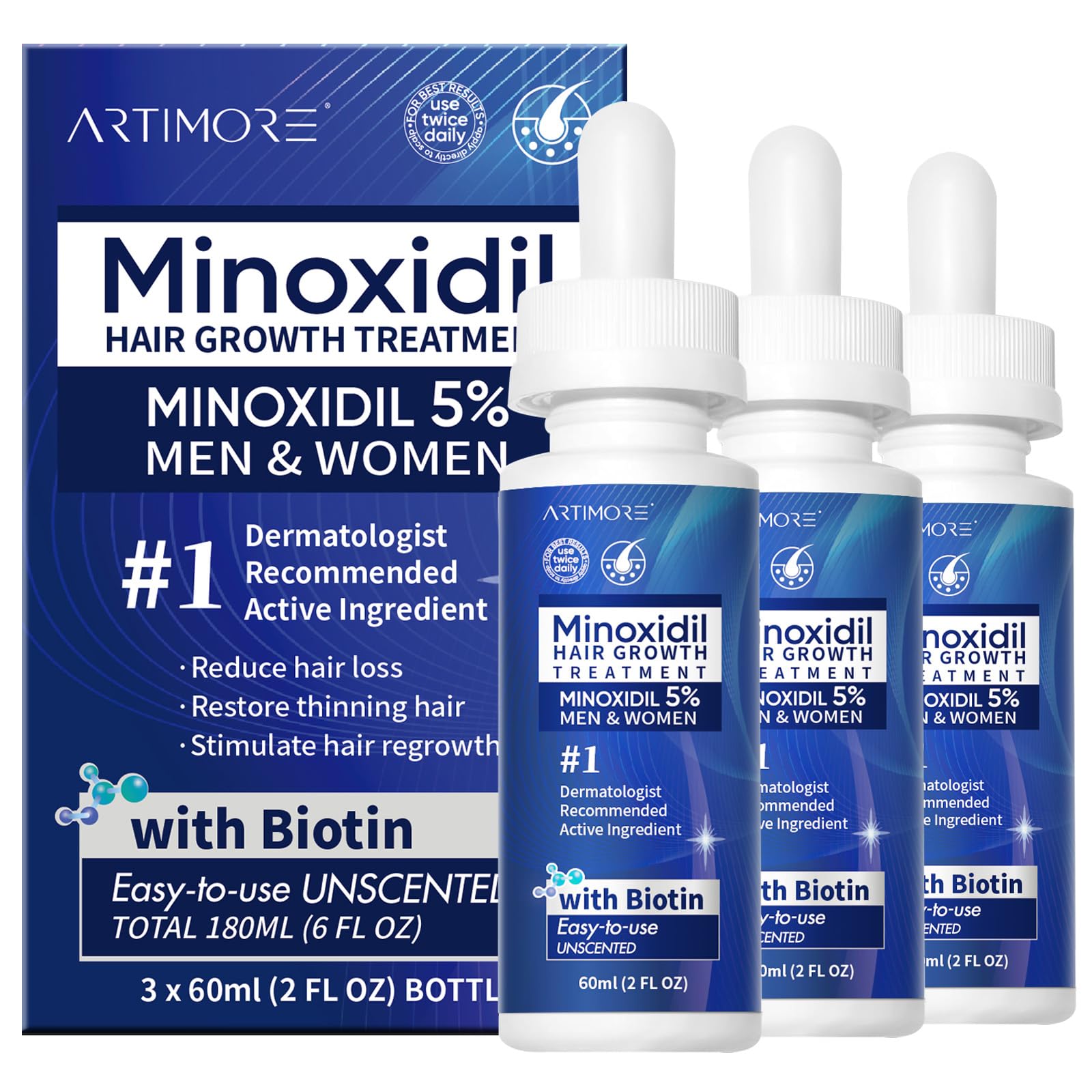 Artimore 5% Minoxidil Hair Growth Serum with Biotin - Minoxidil and Women & 5 - Artimore Official Product View 2